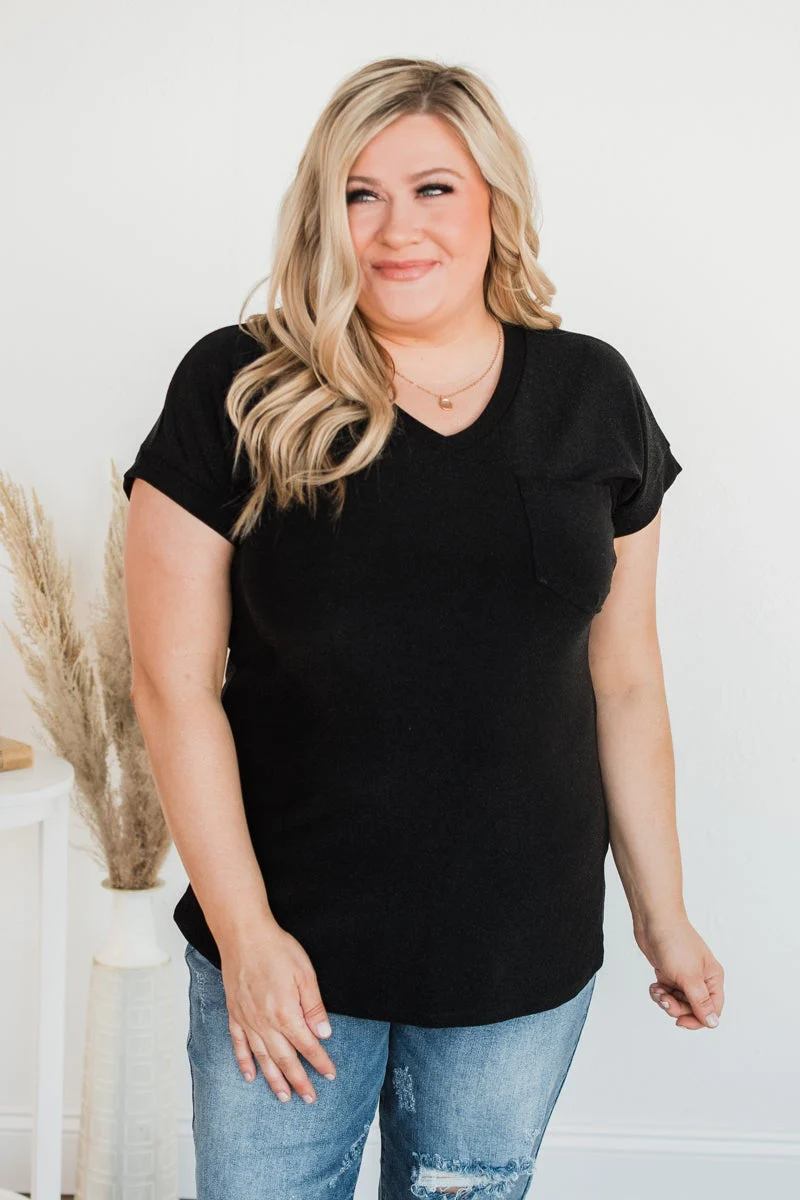 Free To Shine V-Neck Pocket Top- Black - Image 2