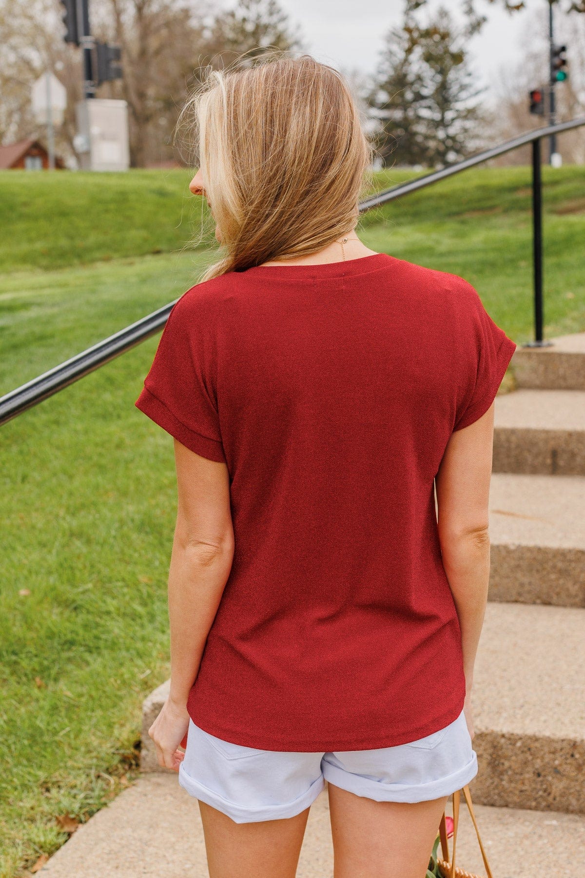 Free To Shine V-Neck Pocket Top- Red - Image 9