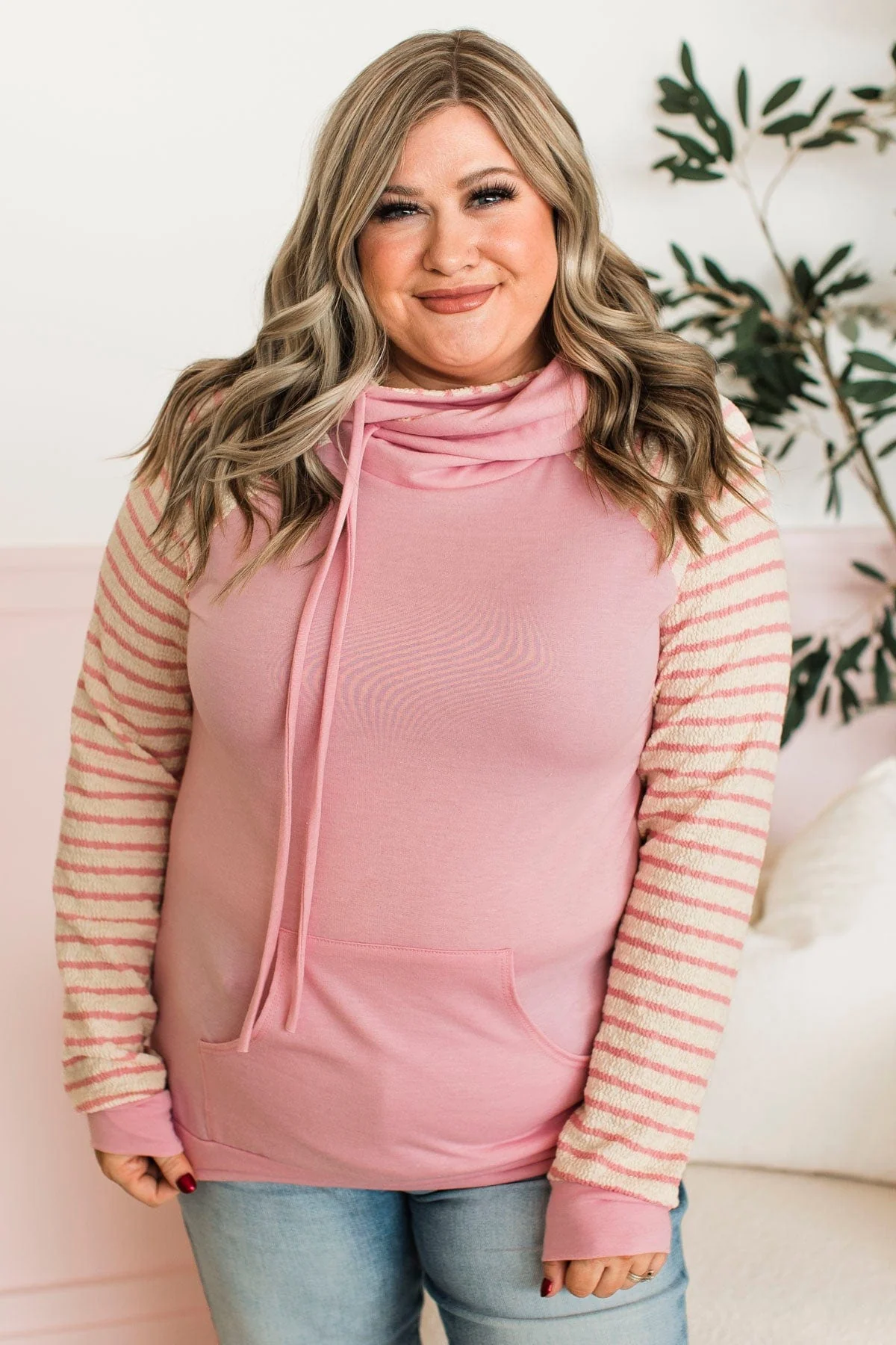 Free To Thrive Lightweight Hoodie- Pink & Ivory - Image 3