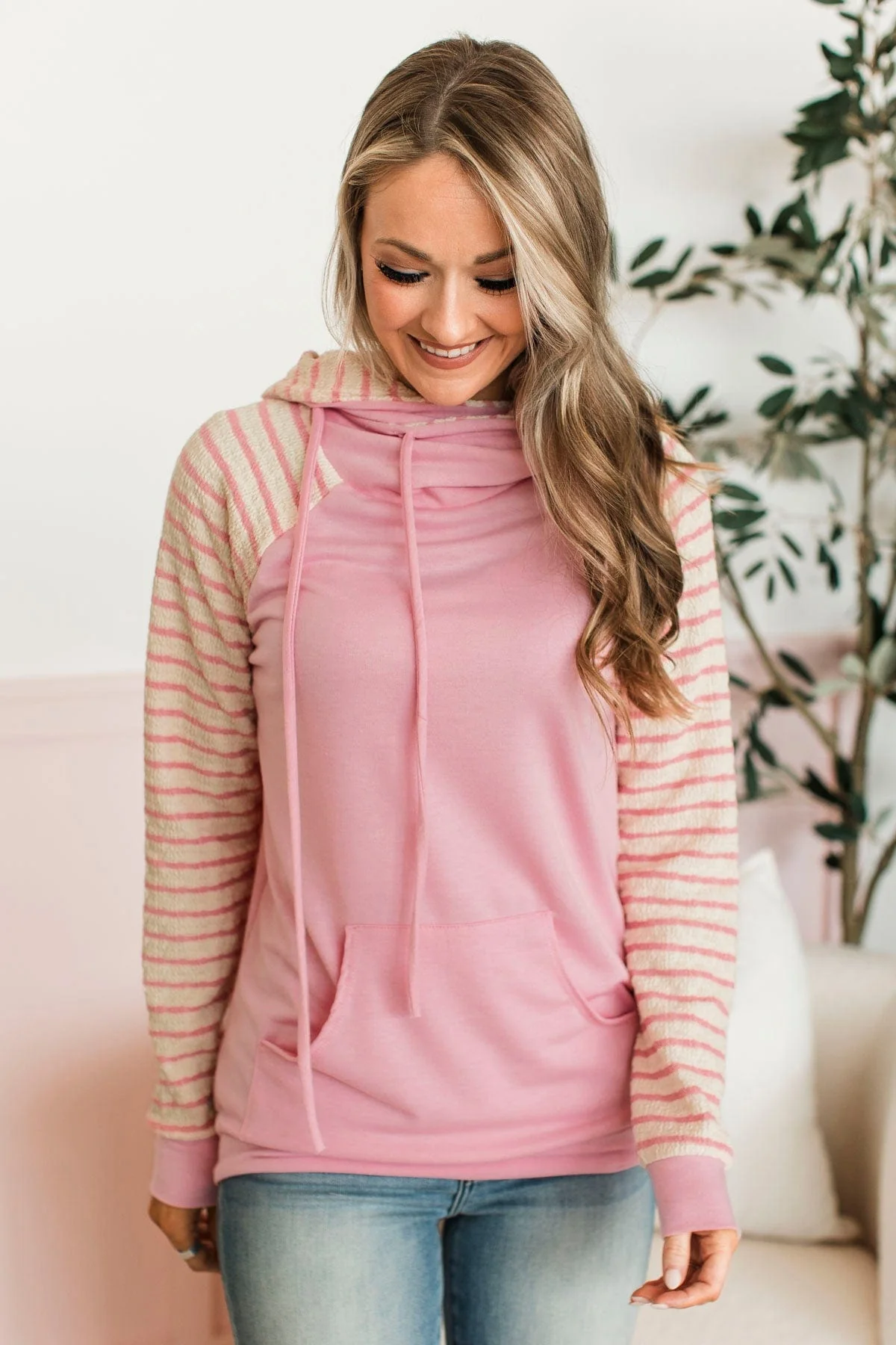 Free To Thrive Lightweight Hoodie- Pink & Ivory - Image 4