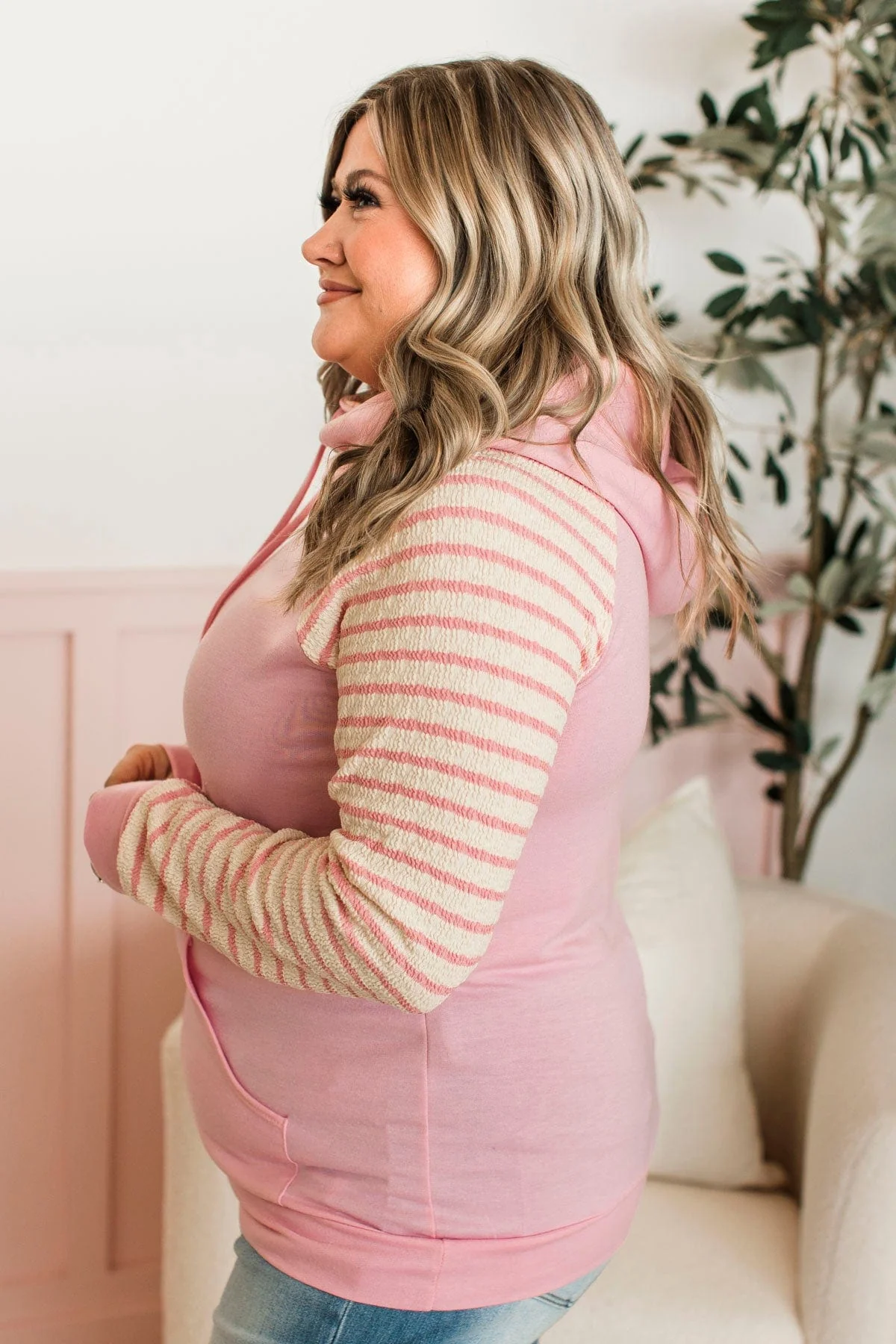 Free To Thrive Lightweight Hoodie- Pink & Ivory - Image 5