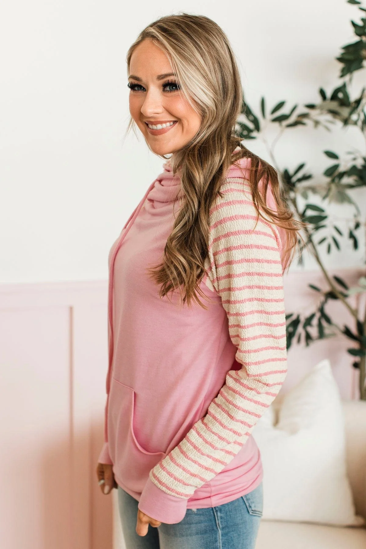 Free To Thrive Lightweight Hoodie- Pink & Ivory - Image 6