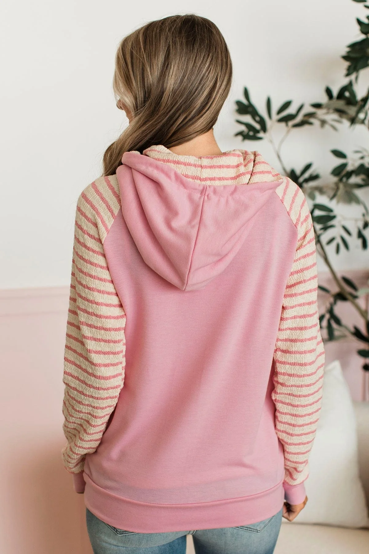 Free To Thrive Lightweight Hoodie- Pink & Ivory - Image 8