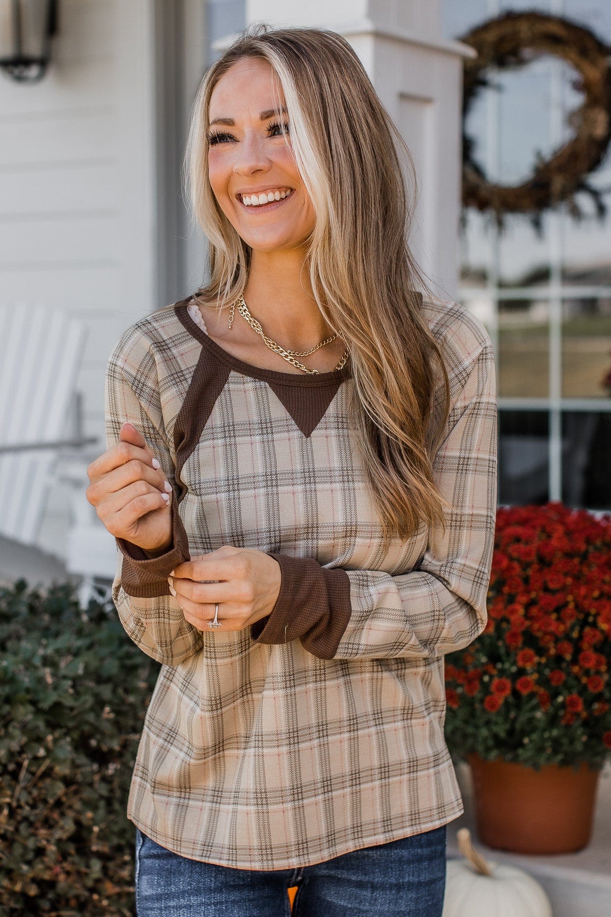 Free Yourself Plaid Long Sleeve Top- Taupe - Image 2