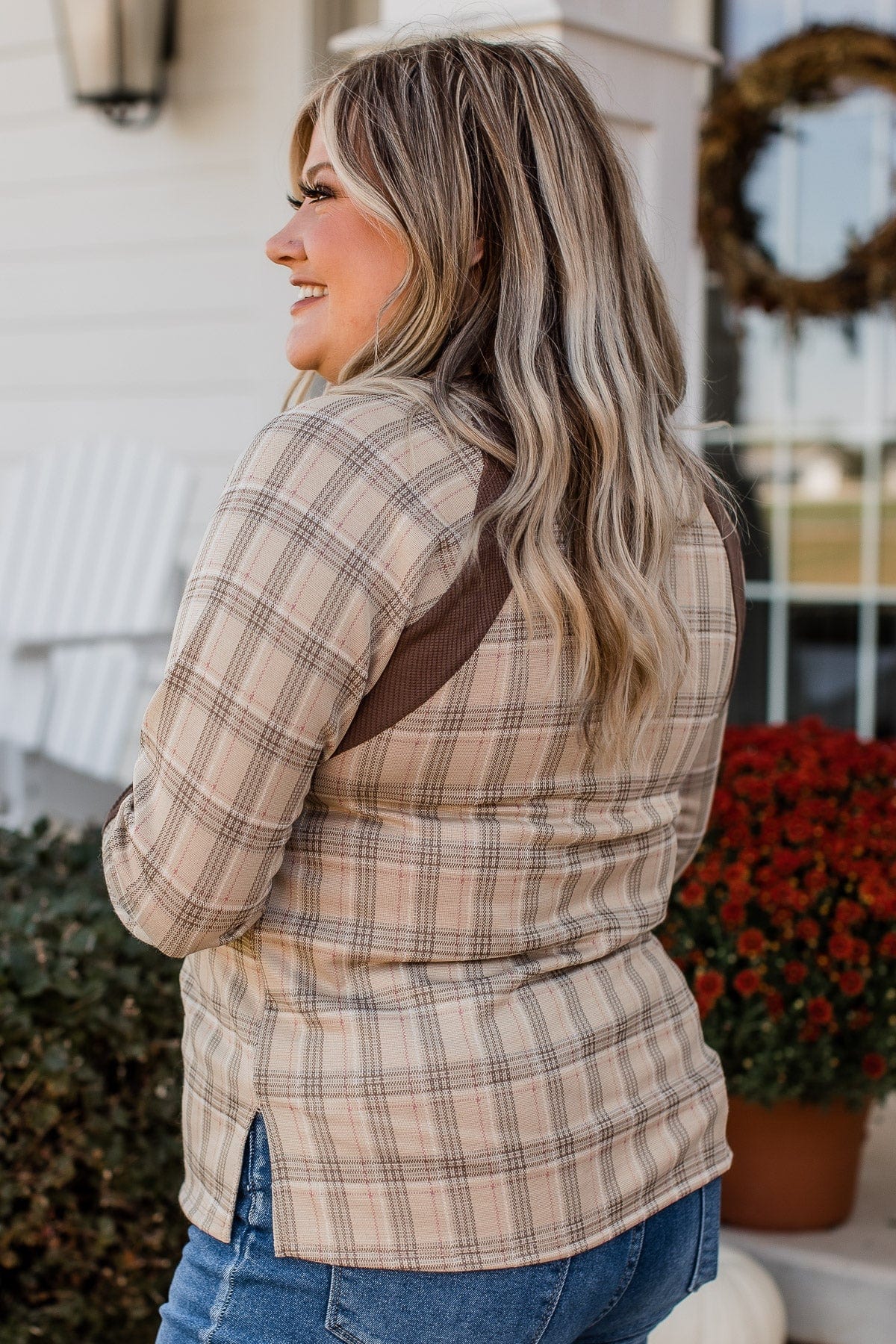 Free Yourself Plaid Long Sleeve Top- Taupe - Image 5