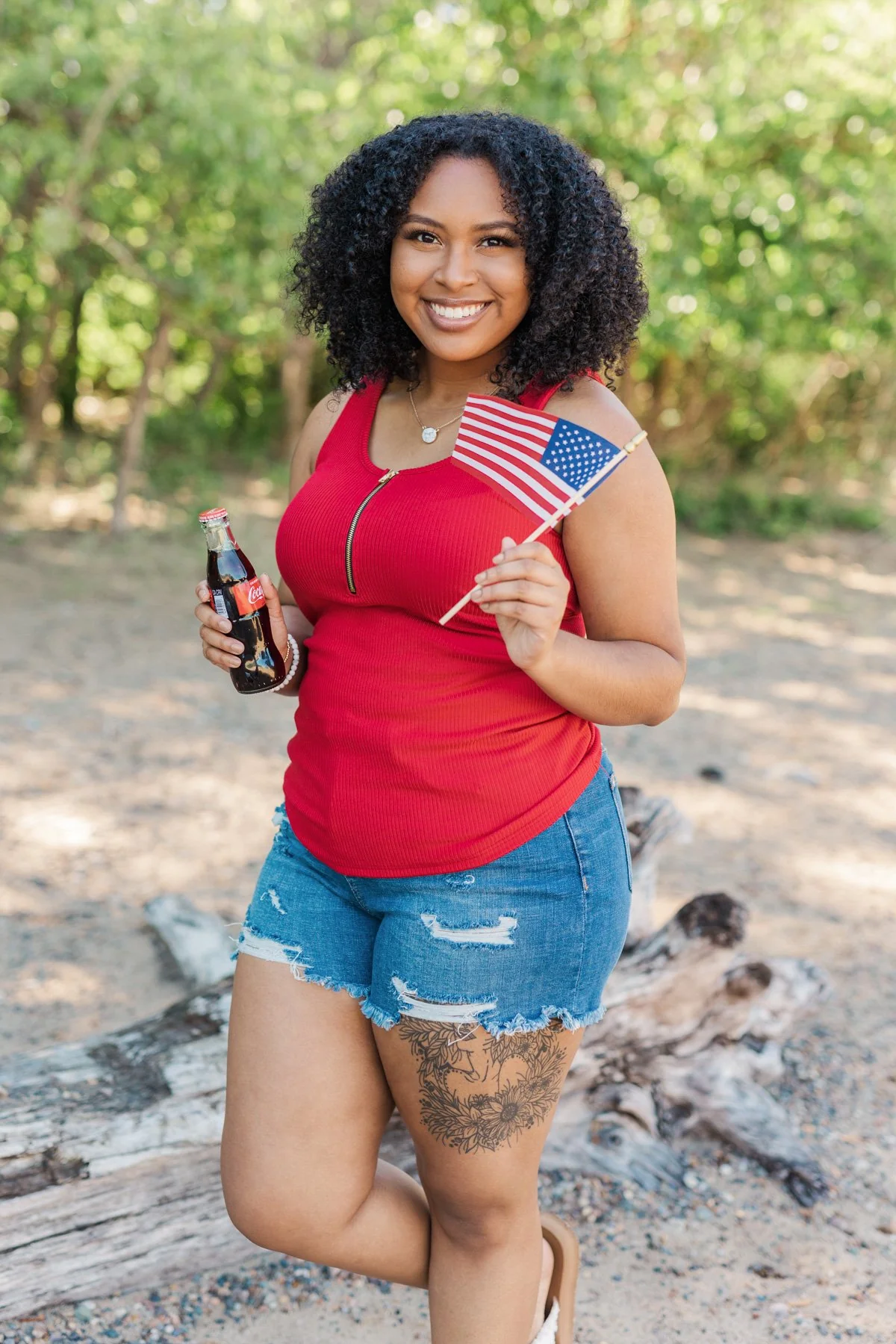 Freedom Is Here Zipper Henley Tank Top- Scarlet Red - Image 2