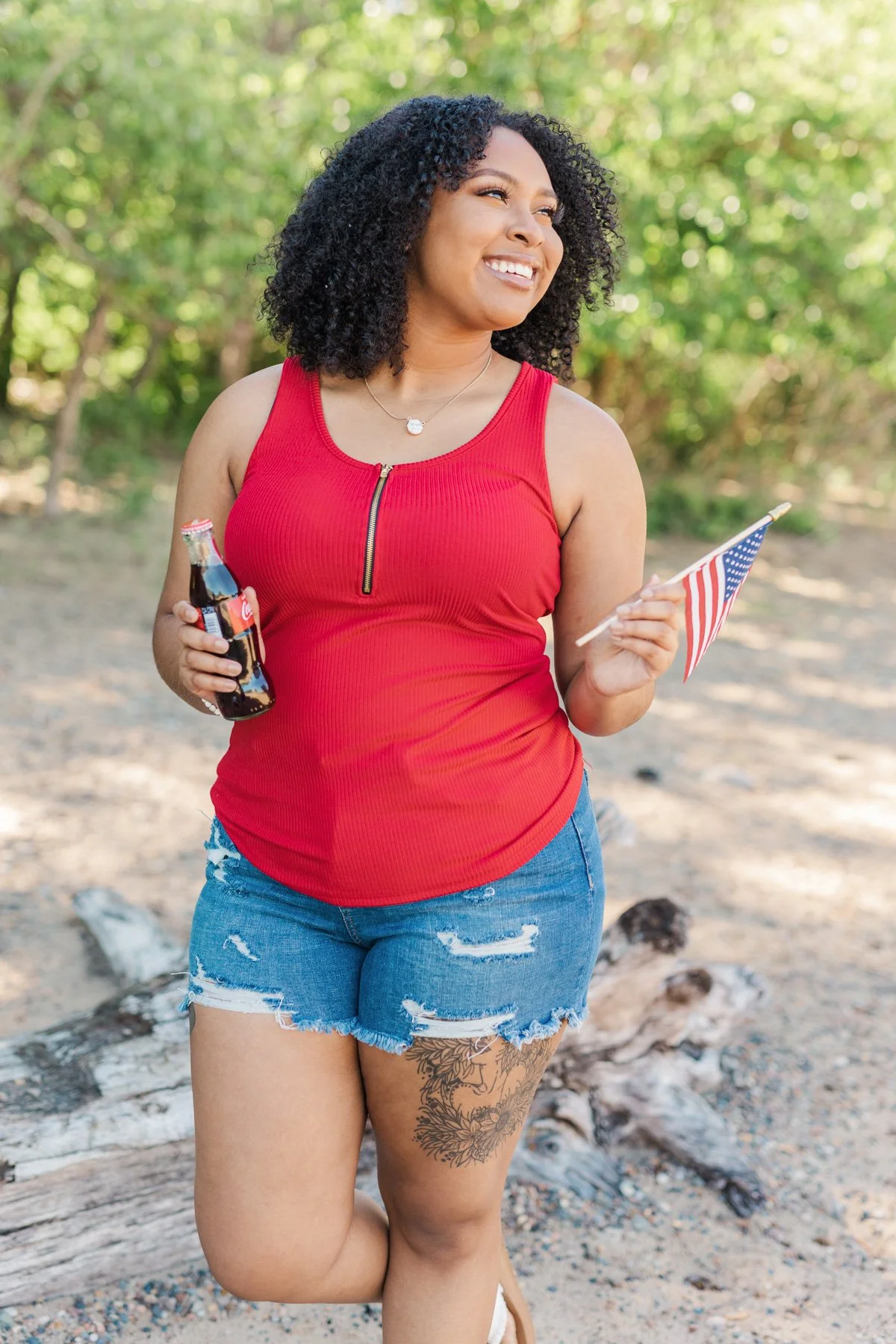 Freedom Is Here Zipper Henley Tank Top- Scarlet Red - Image 6