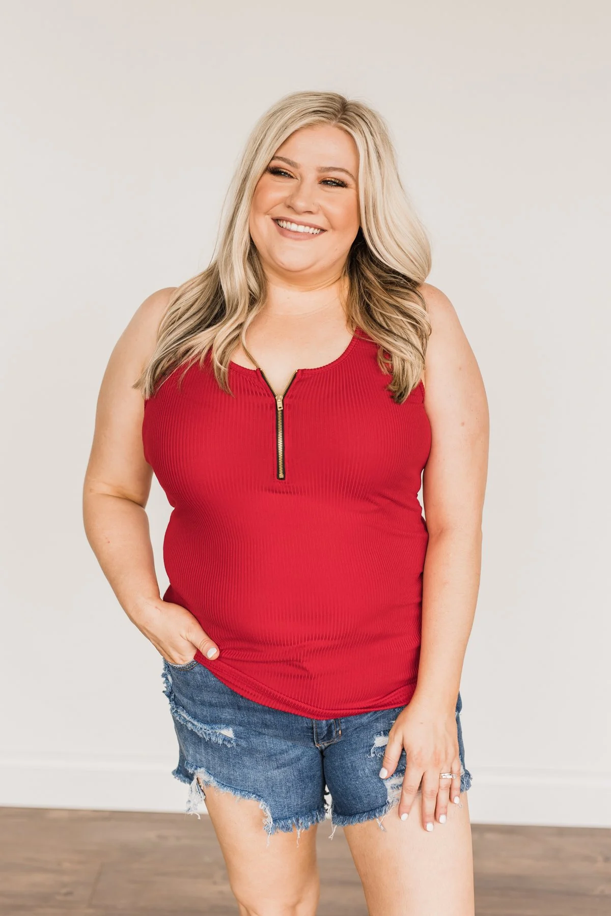 Freedom Is Here Zipper Henley Tank Top- Scarlet Red - Image 7