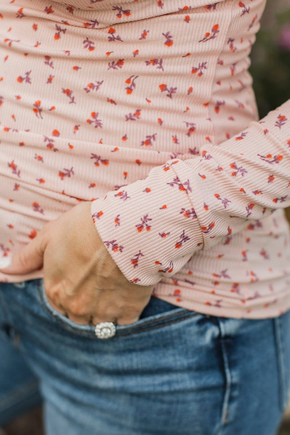 Fresh Fashion Floral Henley Top- Blush - Image 7