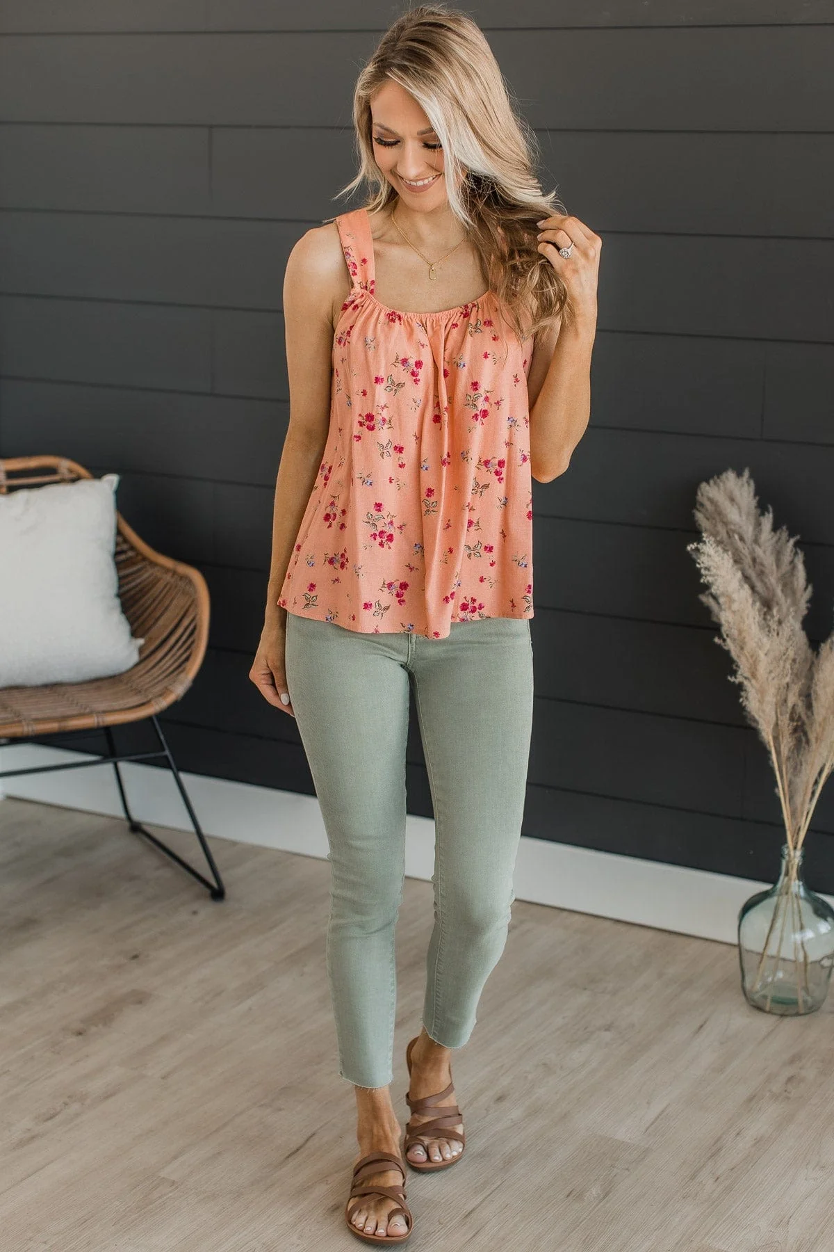 Fresh Feelings Floral Tank Top- Peach - Image 3