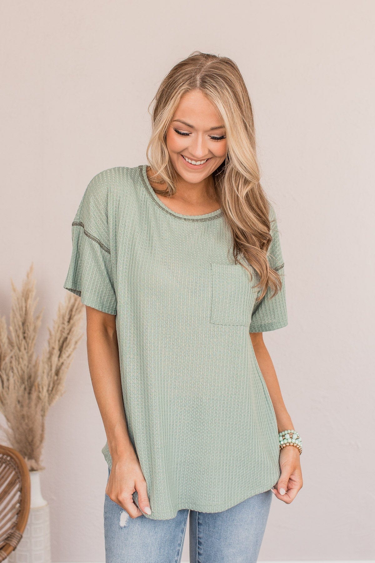 Fresh Ideas Pocket Top- Dusty Sage - Image 3