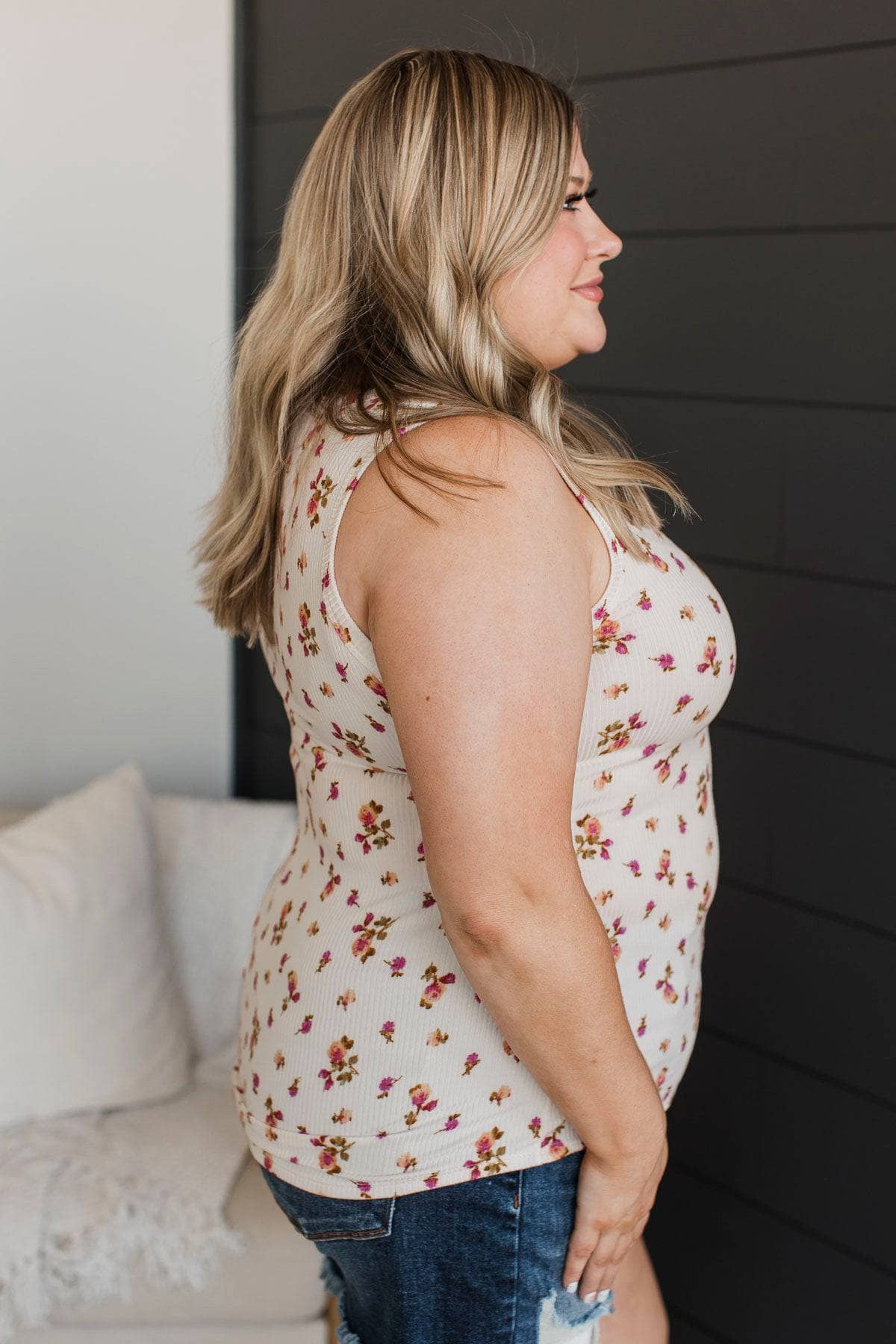 Fresh Mornings Floral Tank Top- Ivory & Pink - Image 5