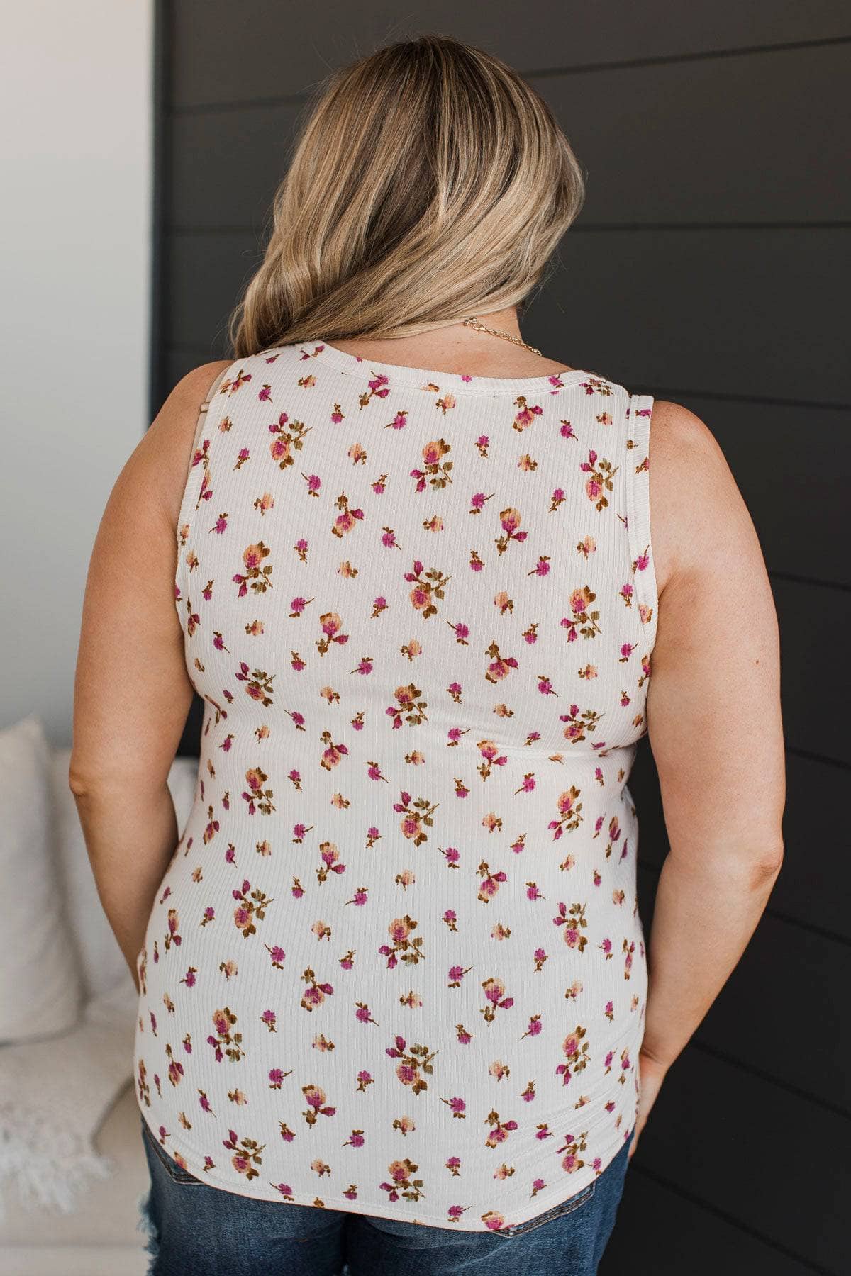 Fresh Mornings Floral Tank Top- Ivory & Pink - Image 7