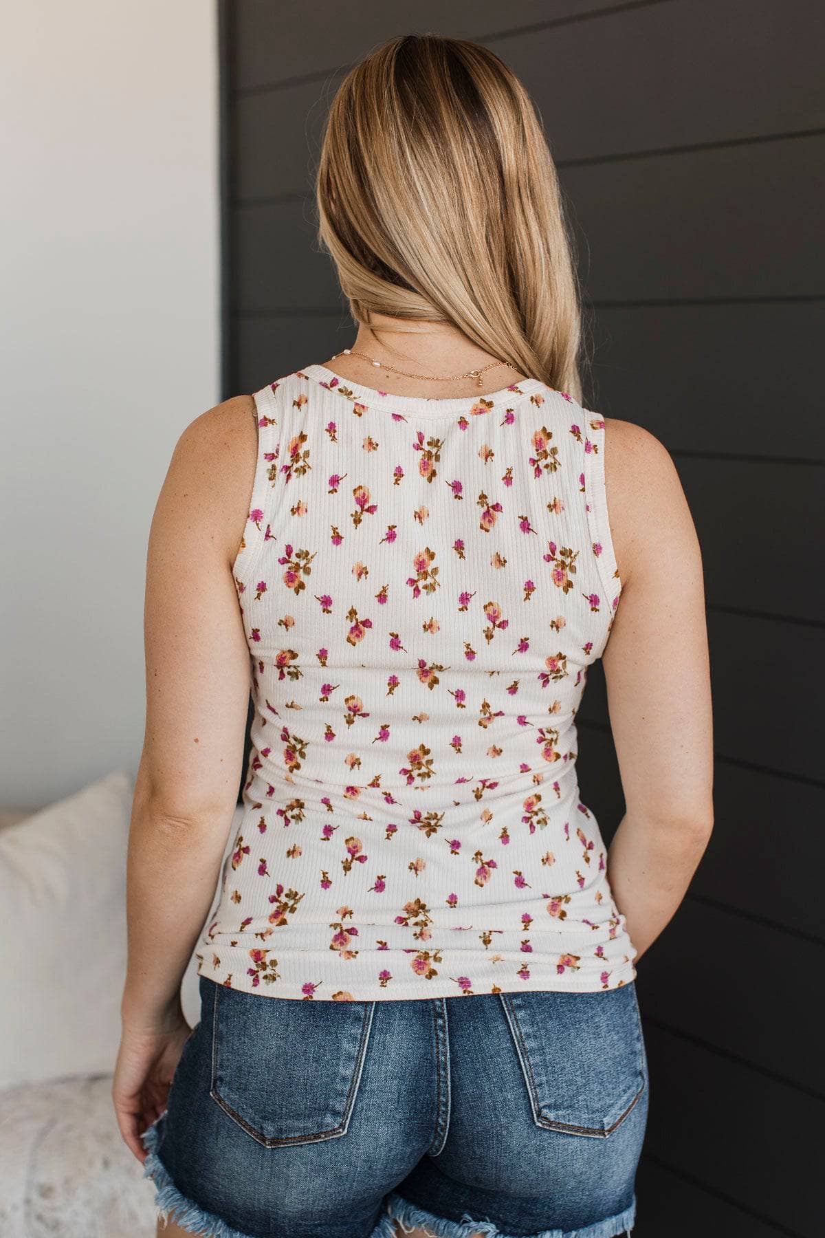 Fresh Mornings Floral Tank Top- Ivory & Pink - Image 8