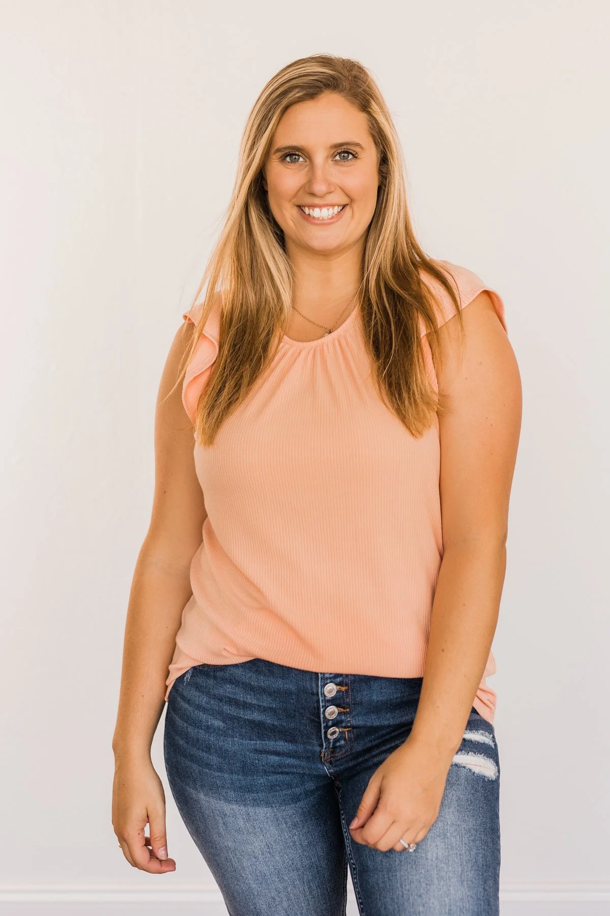 Friendly Faces Ribbed Knit Top- Peach - Image 3