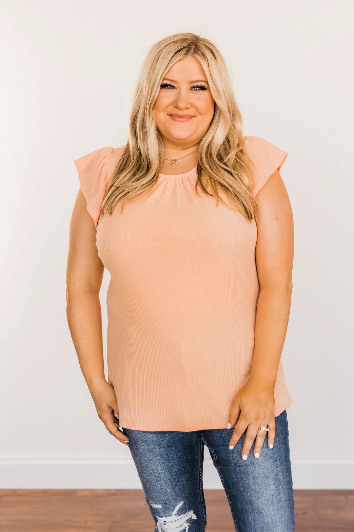 Friendly Faces Ribbed Knit Top- Peach - Image 5