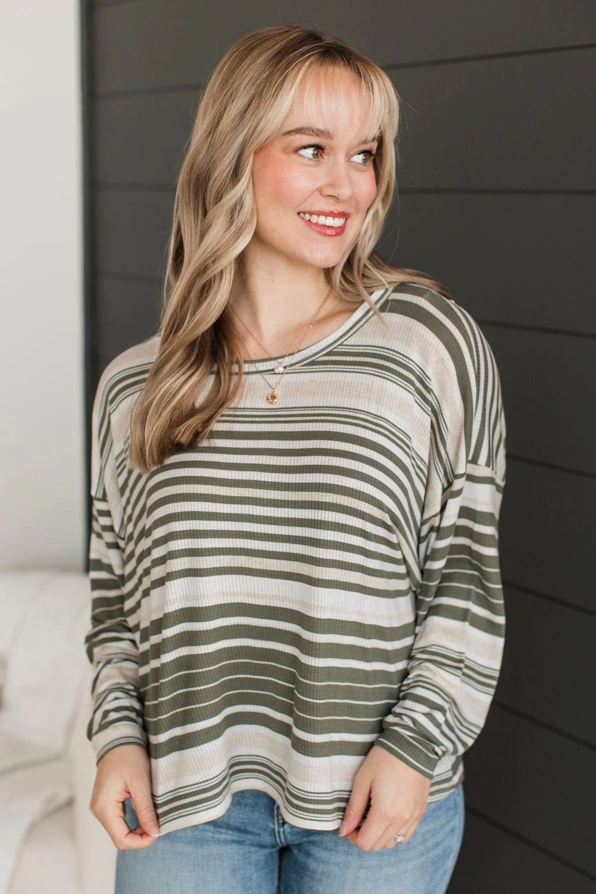 Friendly Reminders Striped Top- Green & Ivory - Image 4