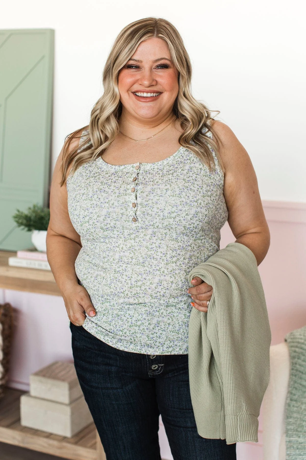 Friends For Life Floral Tank Top- Ivory, Lavender, & Green - Image 5