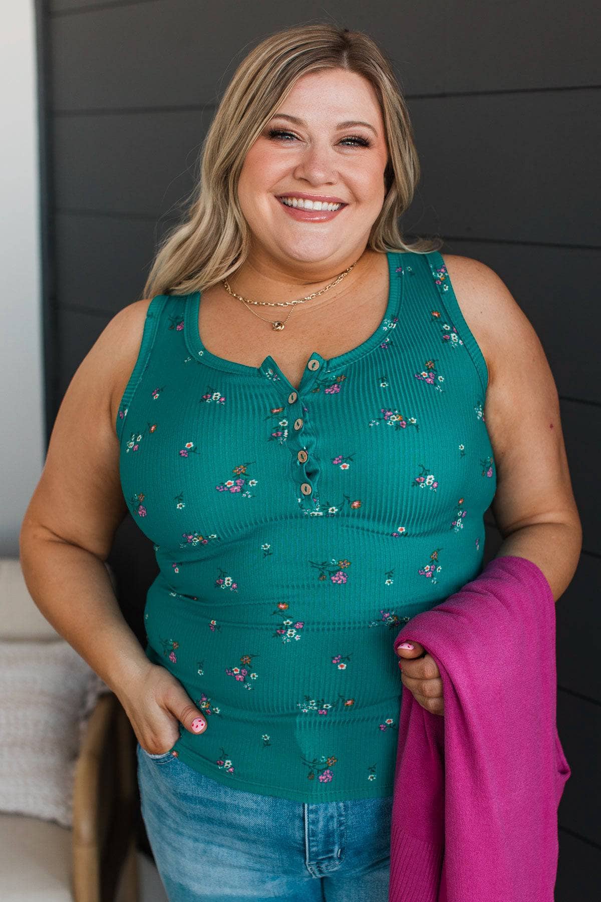 Friends For Life Floral Tank Top- Jade - Image 2