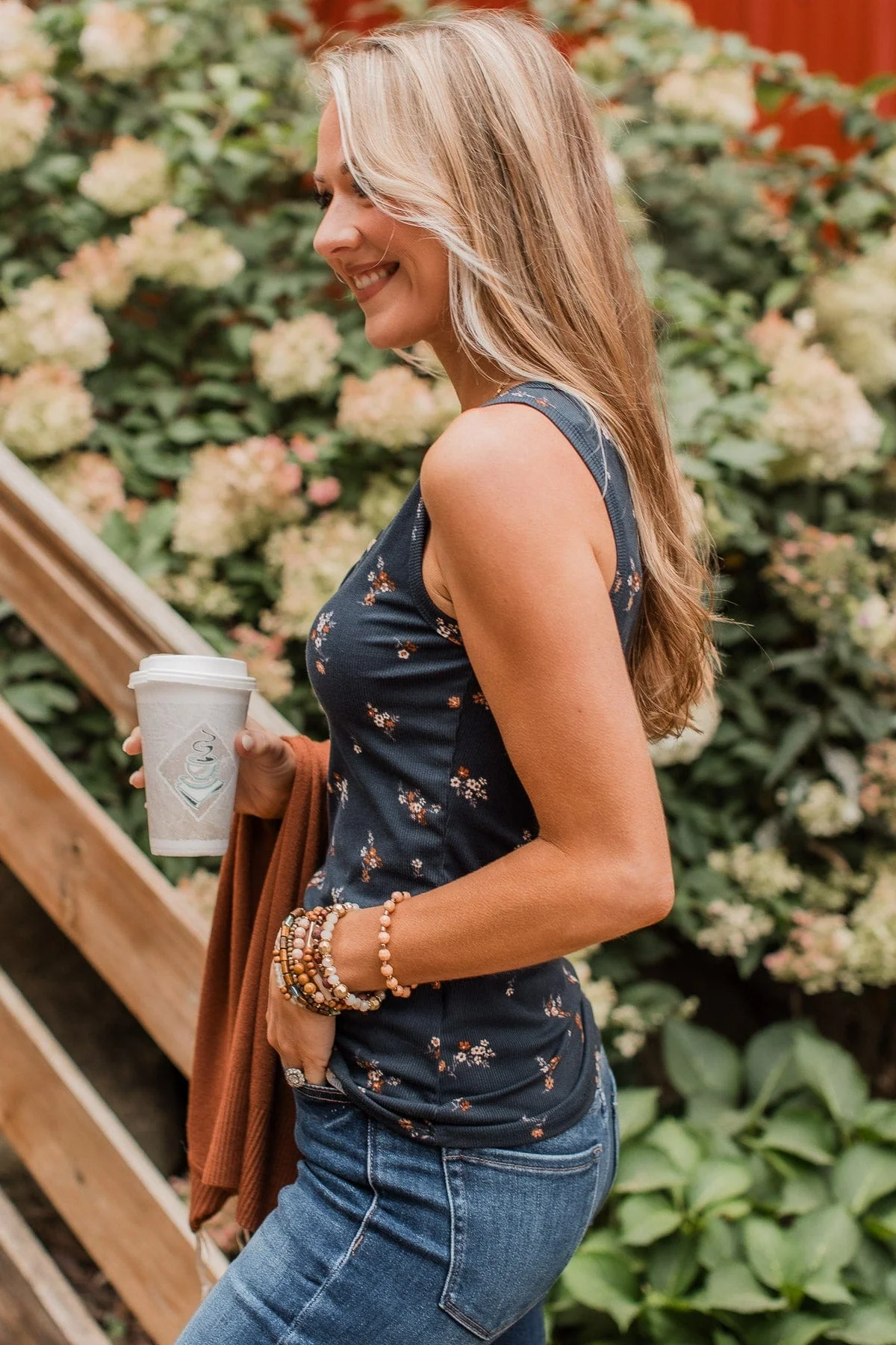 Friends For Life Floral Tank Top- Navy - Image 7