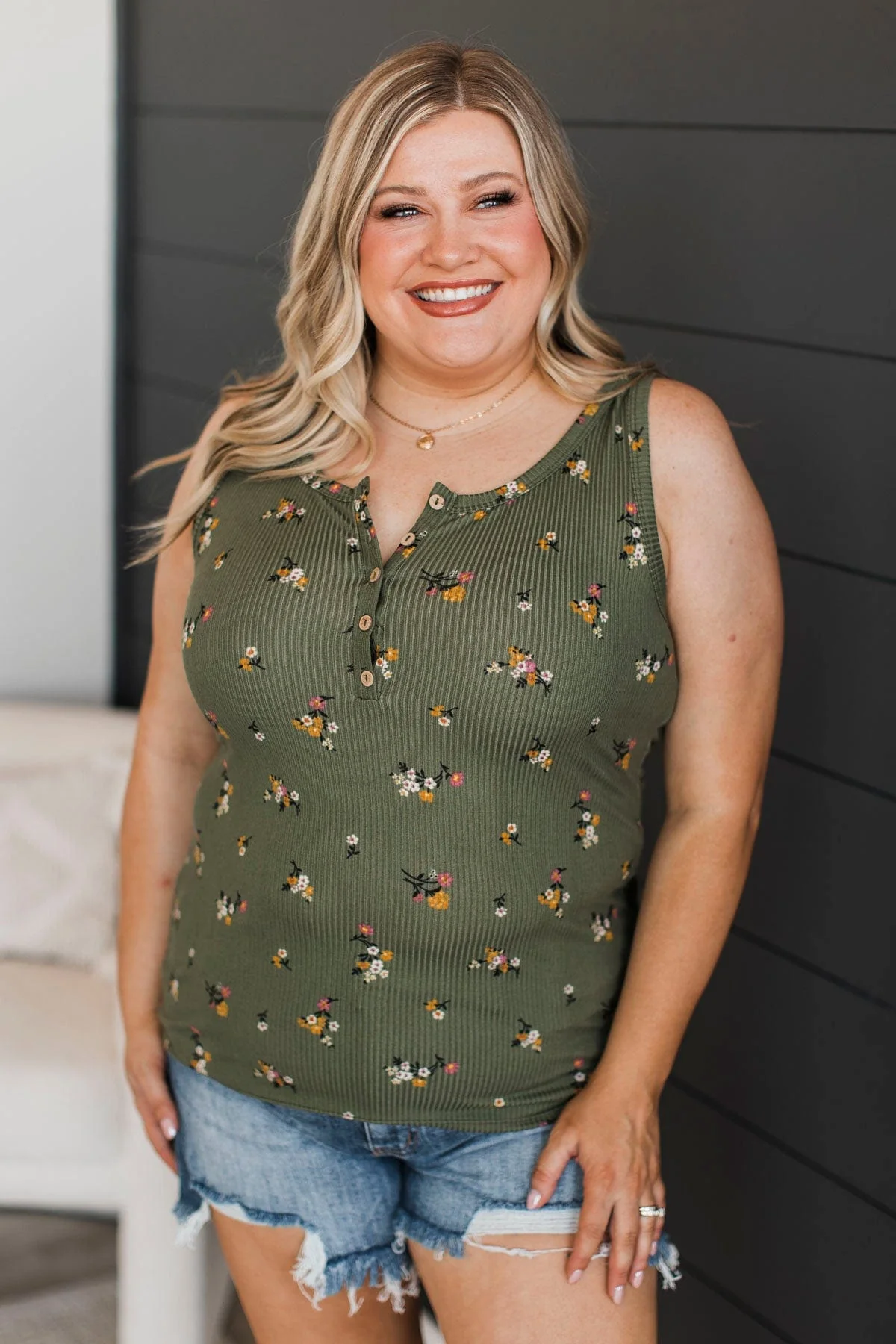 Friends For Life Floral Tank Top- Olive - Image 2