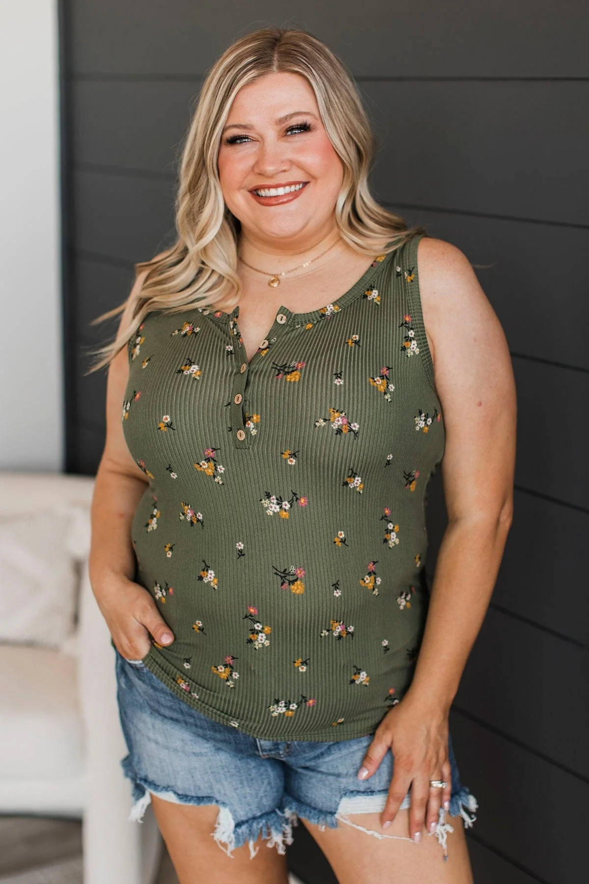 Friends For Life Floral Tank Top- Olive - Image 4