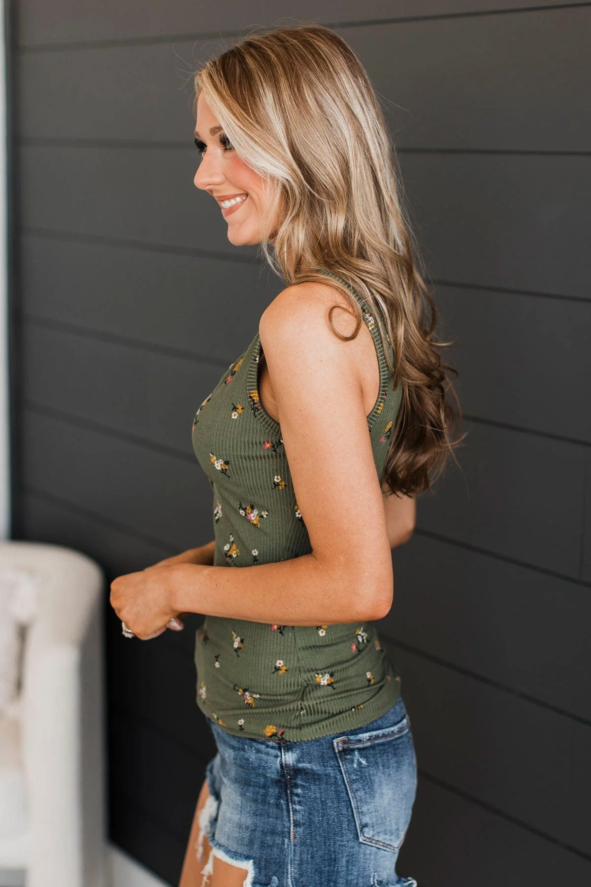 Friends For Life Floral Tank Top- Olive - Image 5