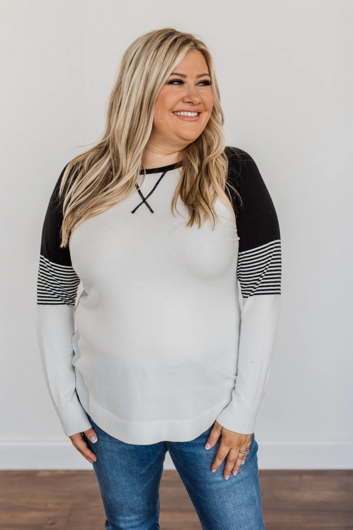 Friends To The End Knit Raglan Sweater- Ivory & Black - Image 3