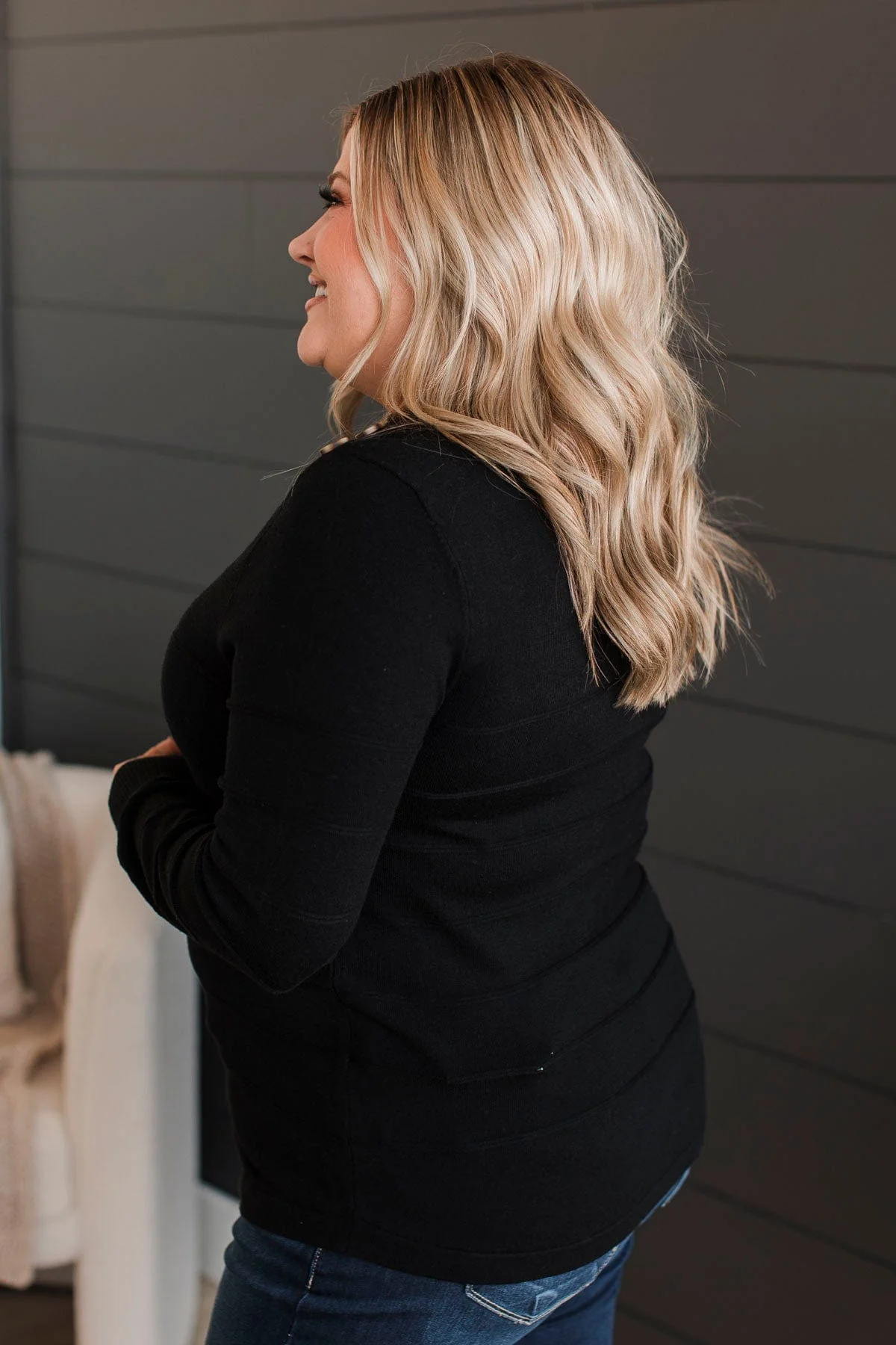 From The Heart Button Knit Sweater- Black - Image 6