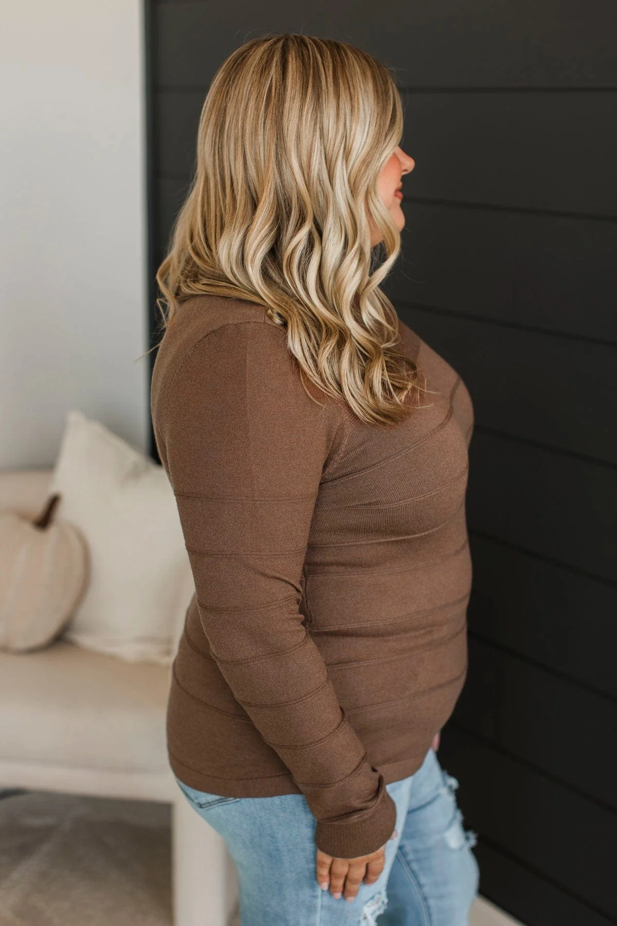 From The Heart Button Knit Sweater- Brown - Image 5