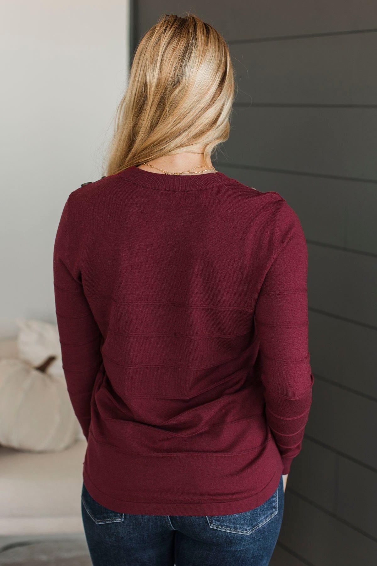 From The Heart Button Knit Sweater- Burgundy - Image 11