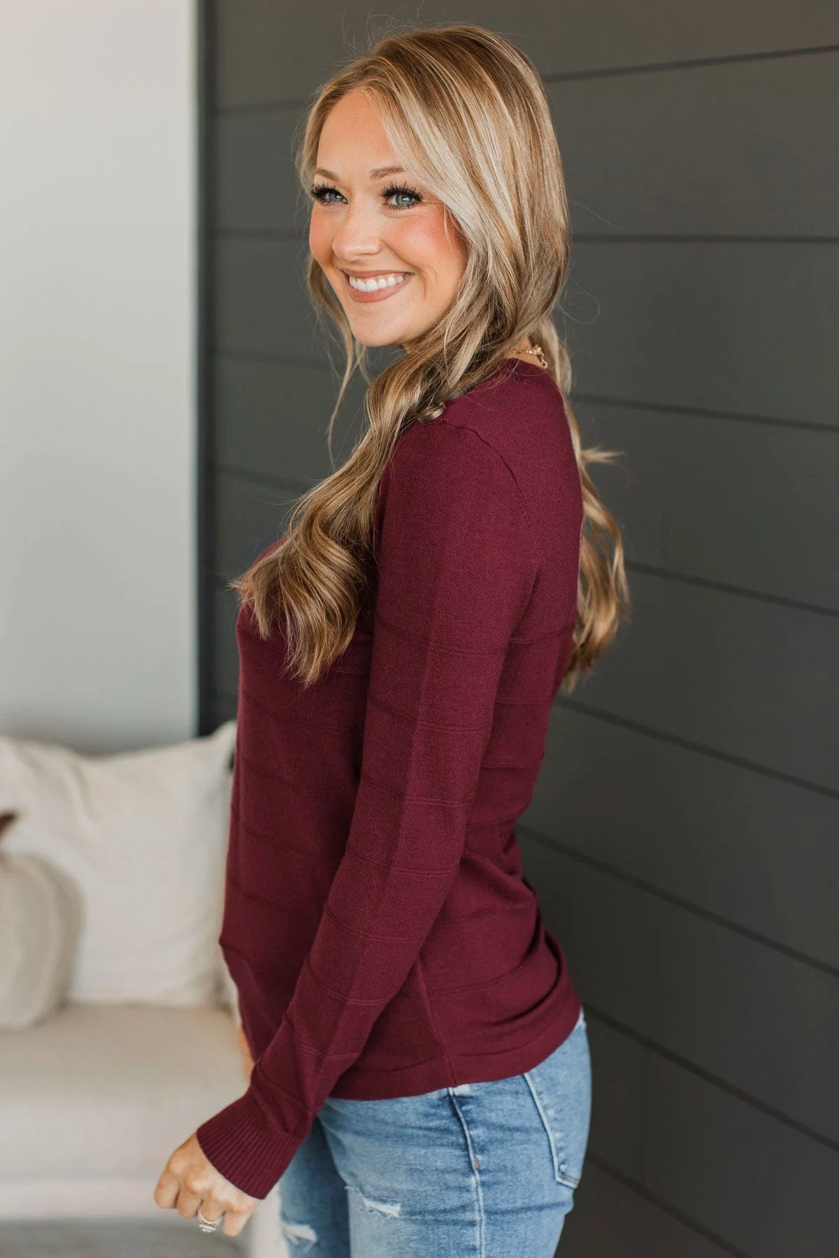 From The Heart Button Knit Sweater- Burgundy - Image 6