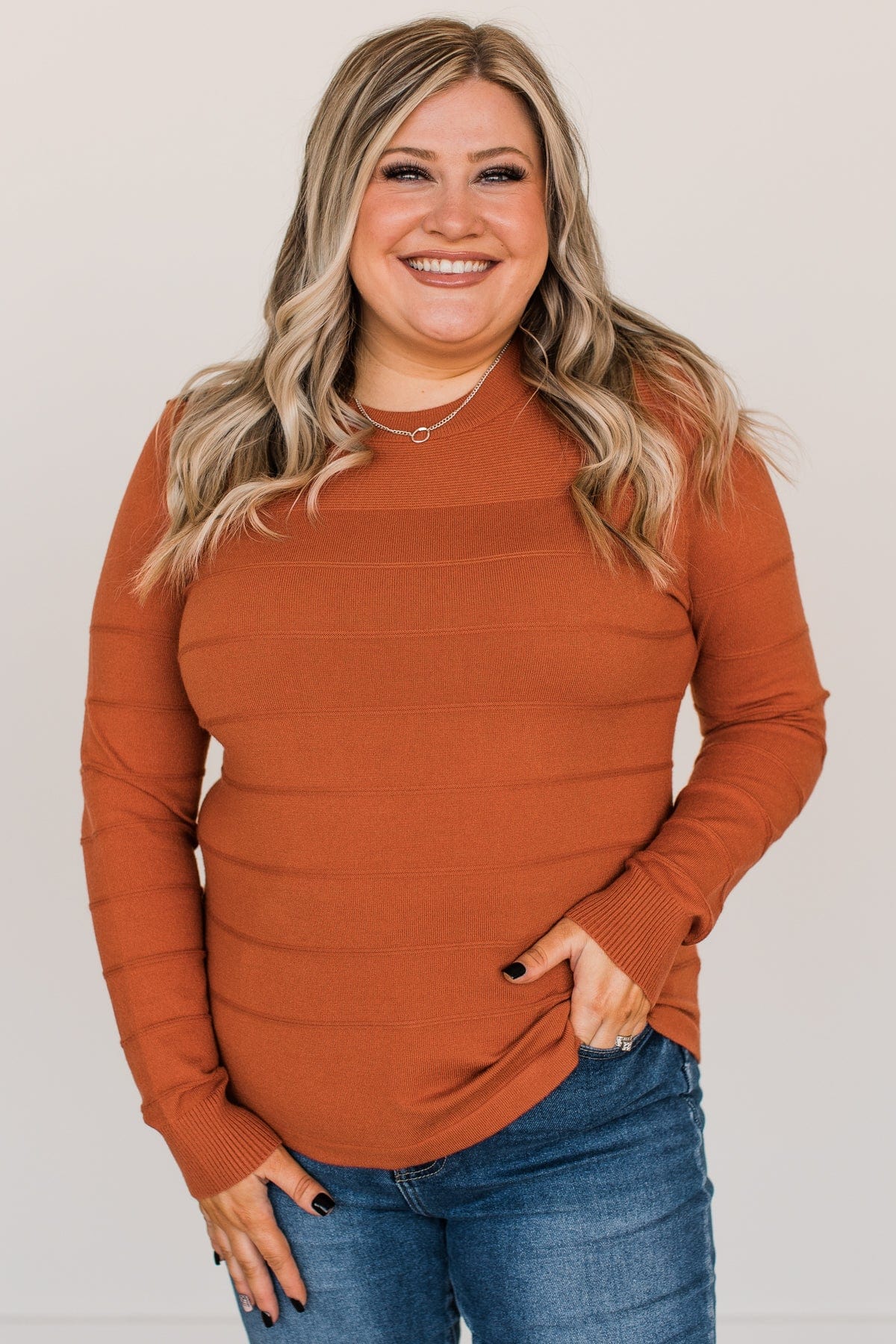 From The Heart Button Knit Sweater- Burnt Orange - Image 10