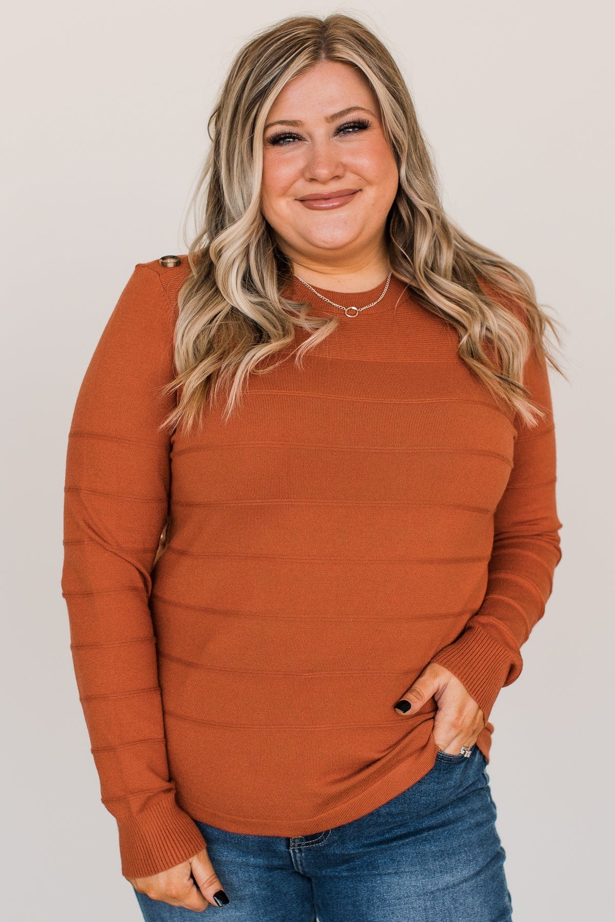 From The Heart Button Knit Sweater- Burnt Orange - Image 3