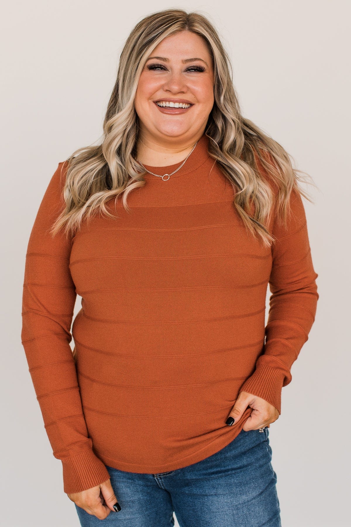 From The Heart Button Knit Sweater- Burnt Orange - Image 9