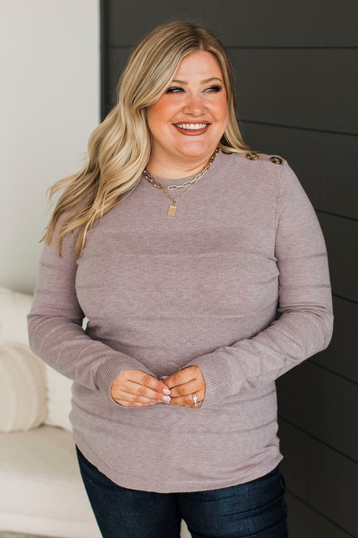 From The Heart Button Knit Sweater- Dusty Lavender - Image 2