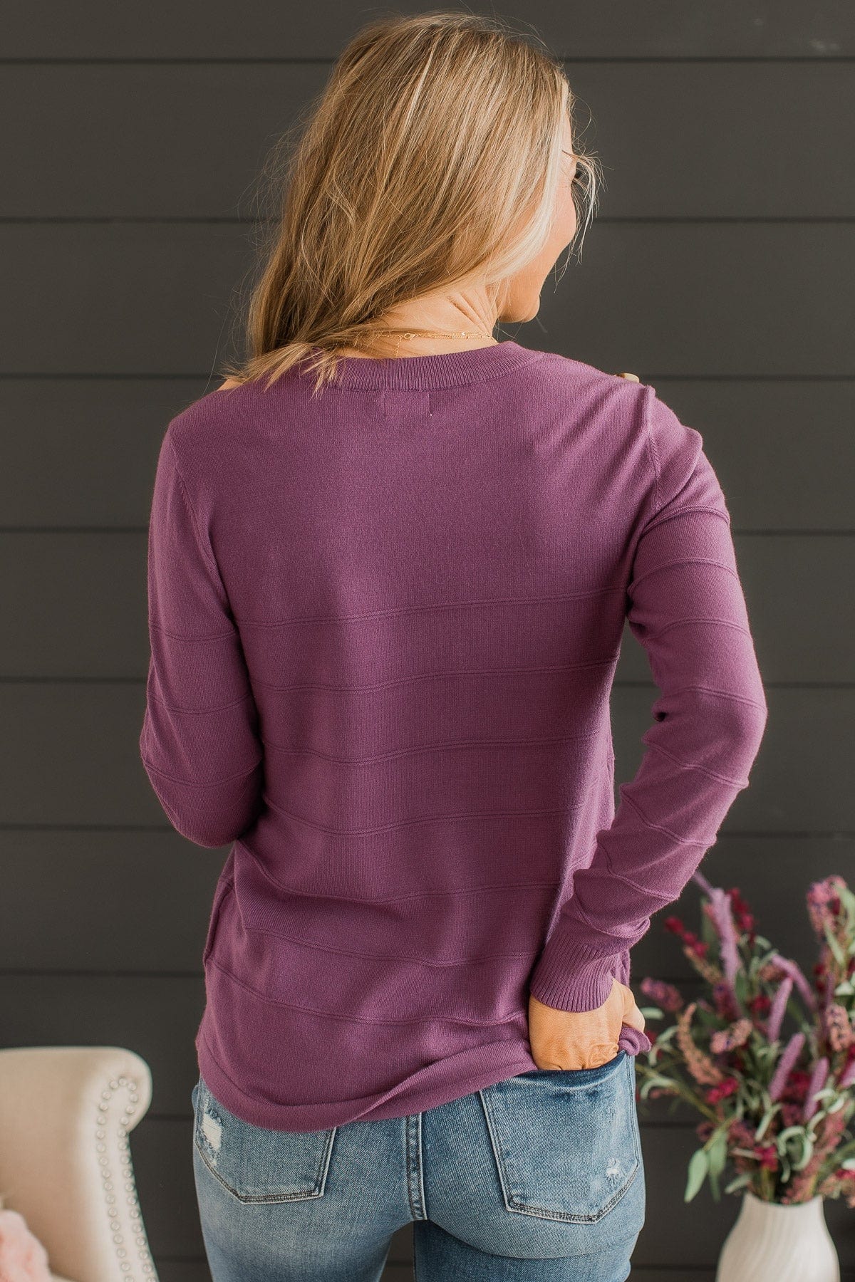 From The Heart Button Knit Sweater- Dusty Plum - Image 8