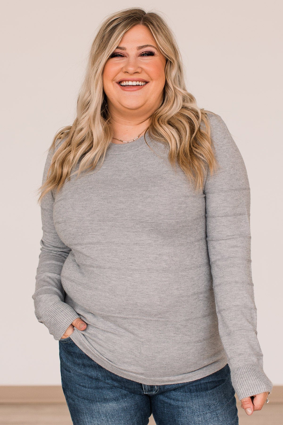 From The Heart Button Knit Sweater- Grey - Image 2
