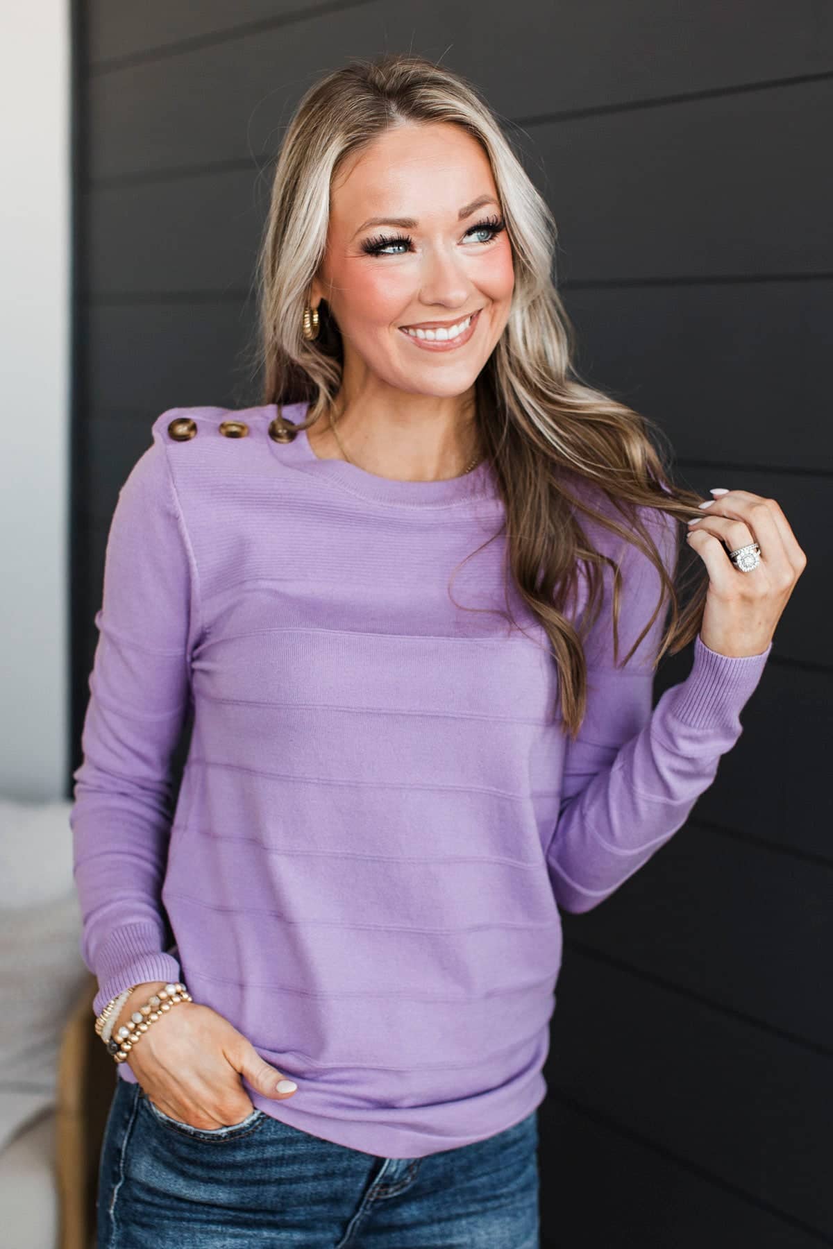 From The Heart Button Knit Sweater- Lavender - Image 2
