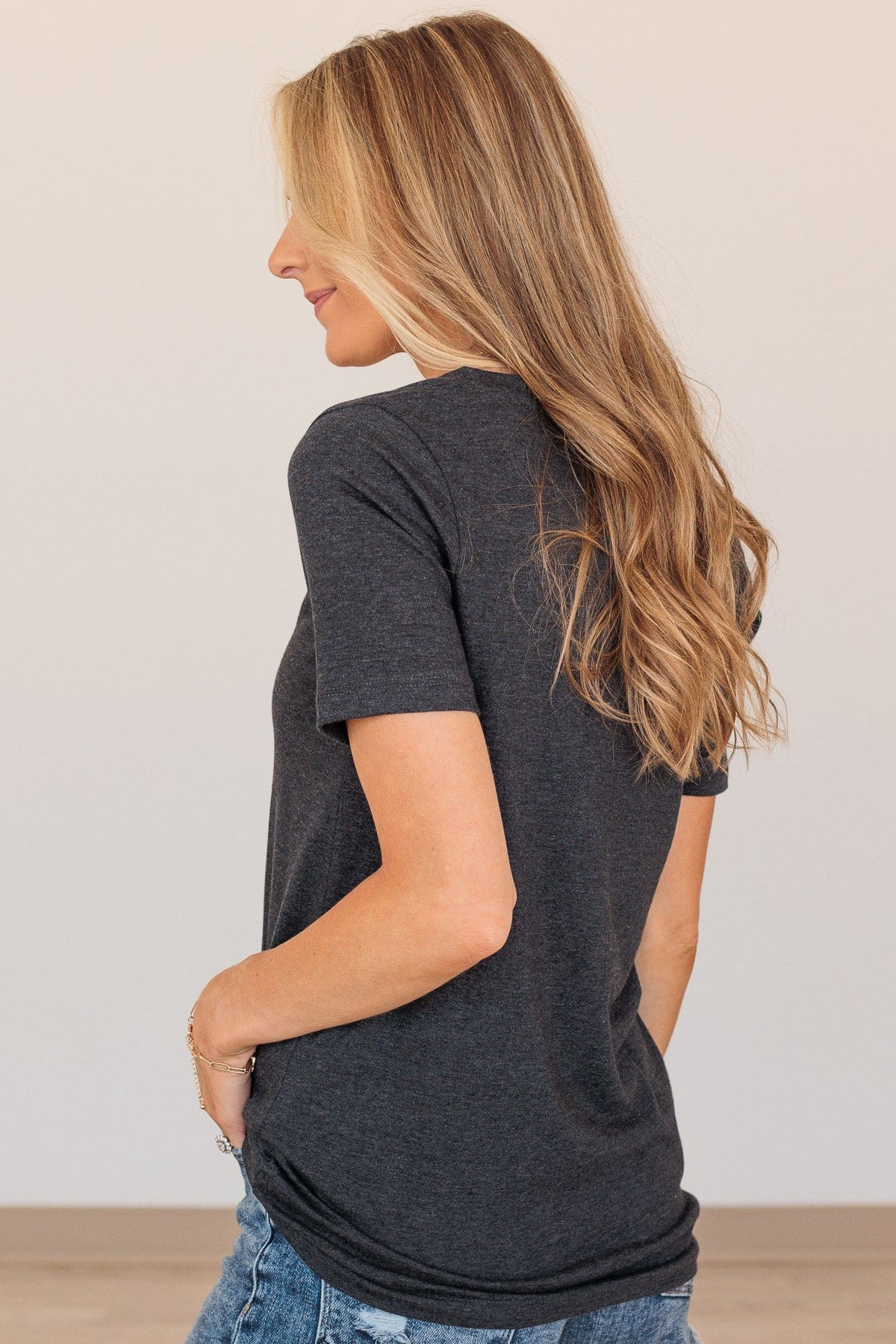 From The Moment We Met V-Neck Tee- Charcoal - Image 9