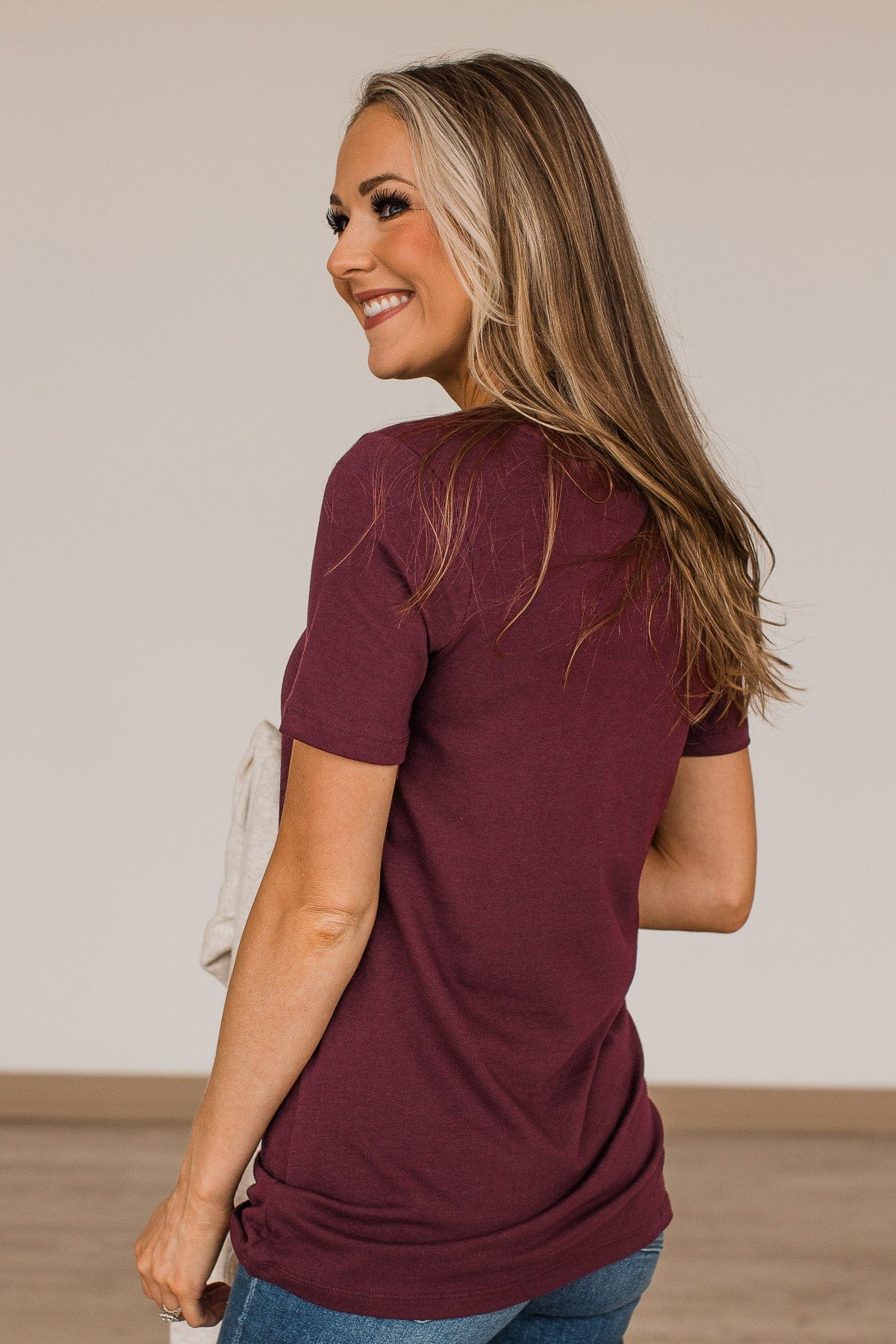 From The Moment We Met V-Neck Tee- Burgundy - Image 8