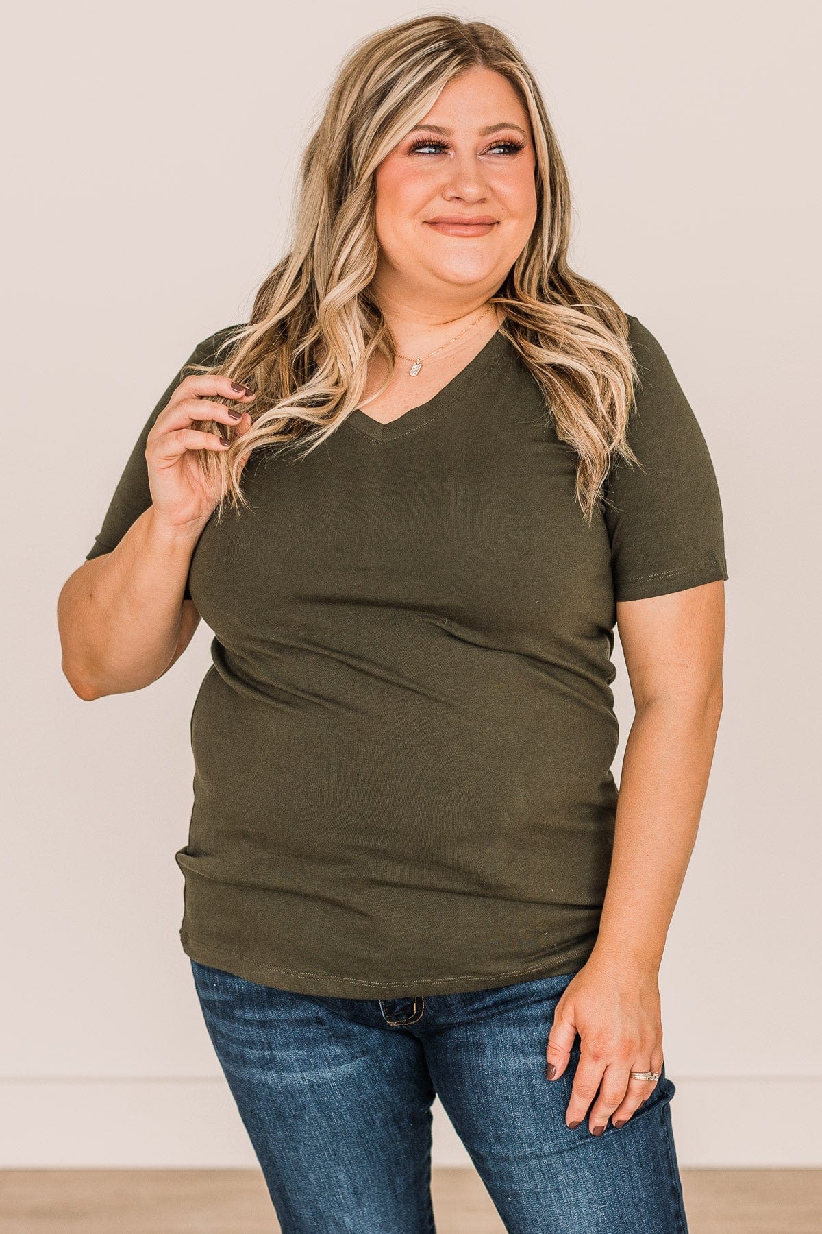 From The Moment We Met V-Neck Tee- Dark Olive - Image 3