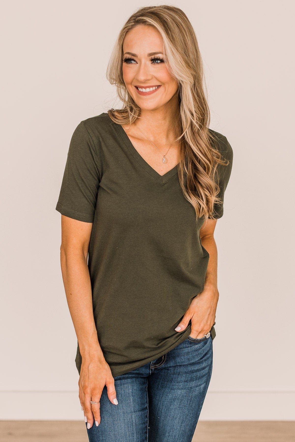 From The Moment We Met V-Neck Tee- Dark Olive - Image 4