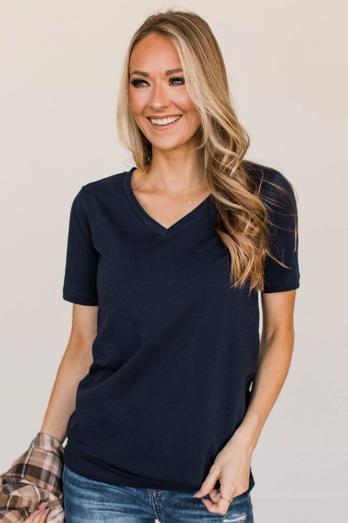 From The Moment We Met V-Neck Tee- Navy - Image 2
