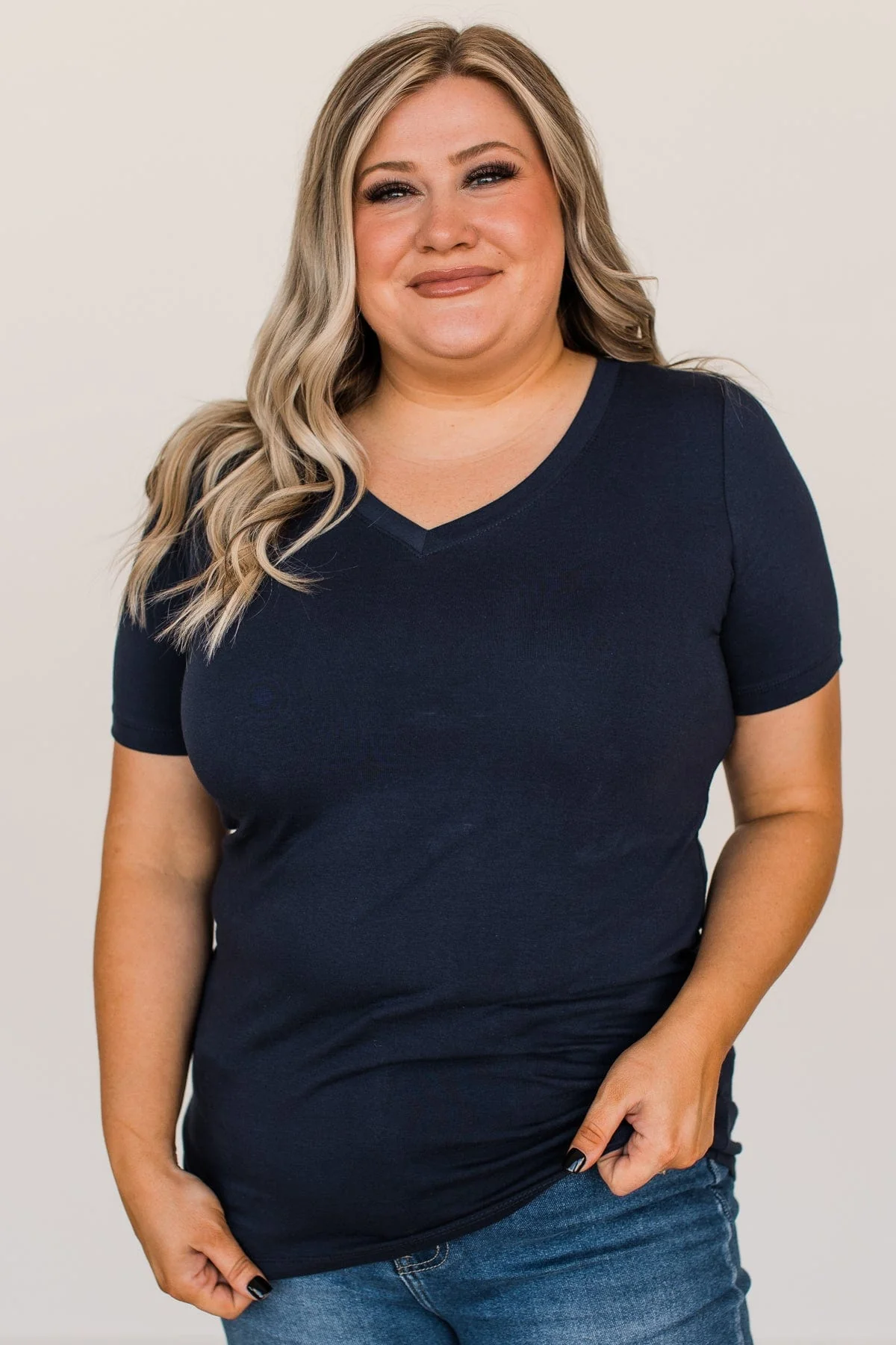 From The Moment We Met V-Neck Tee- Navy - Image 3