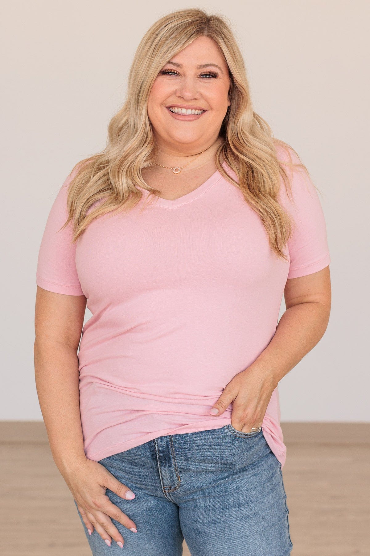 From The Moment We Met V-Neck Tee- Pink - Image 2