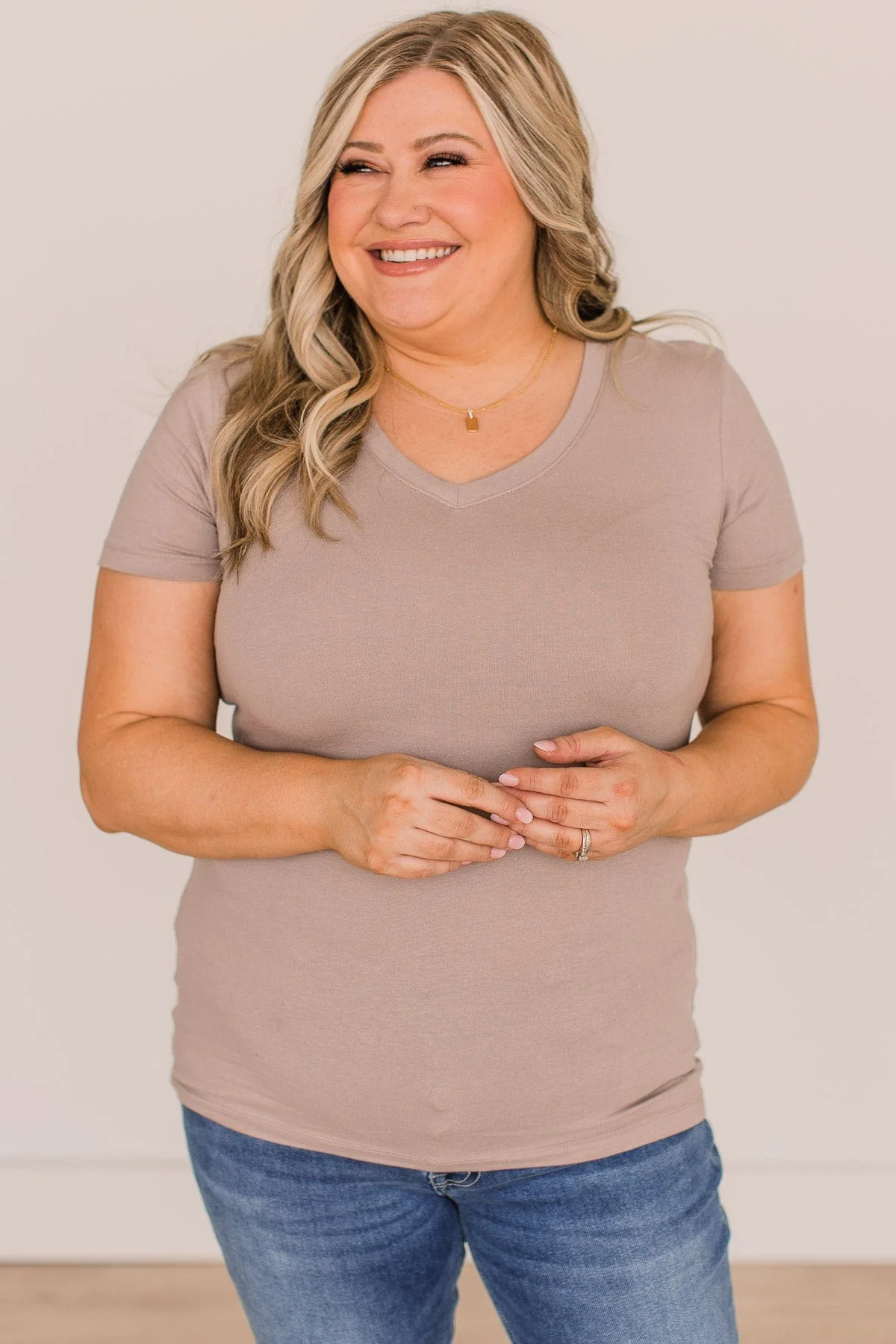 From The Moment We Met V-Neck Tee- Taupe - Image 2