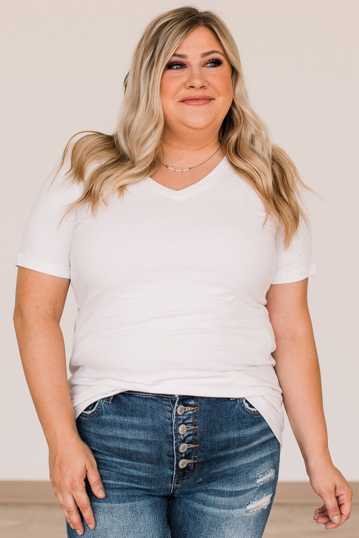 From The Moment We Met V-Neck Tee- White - Image 5