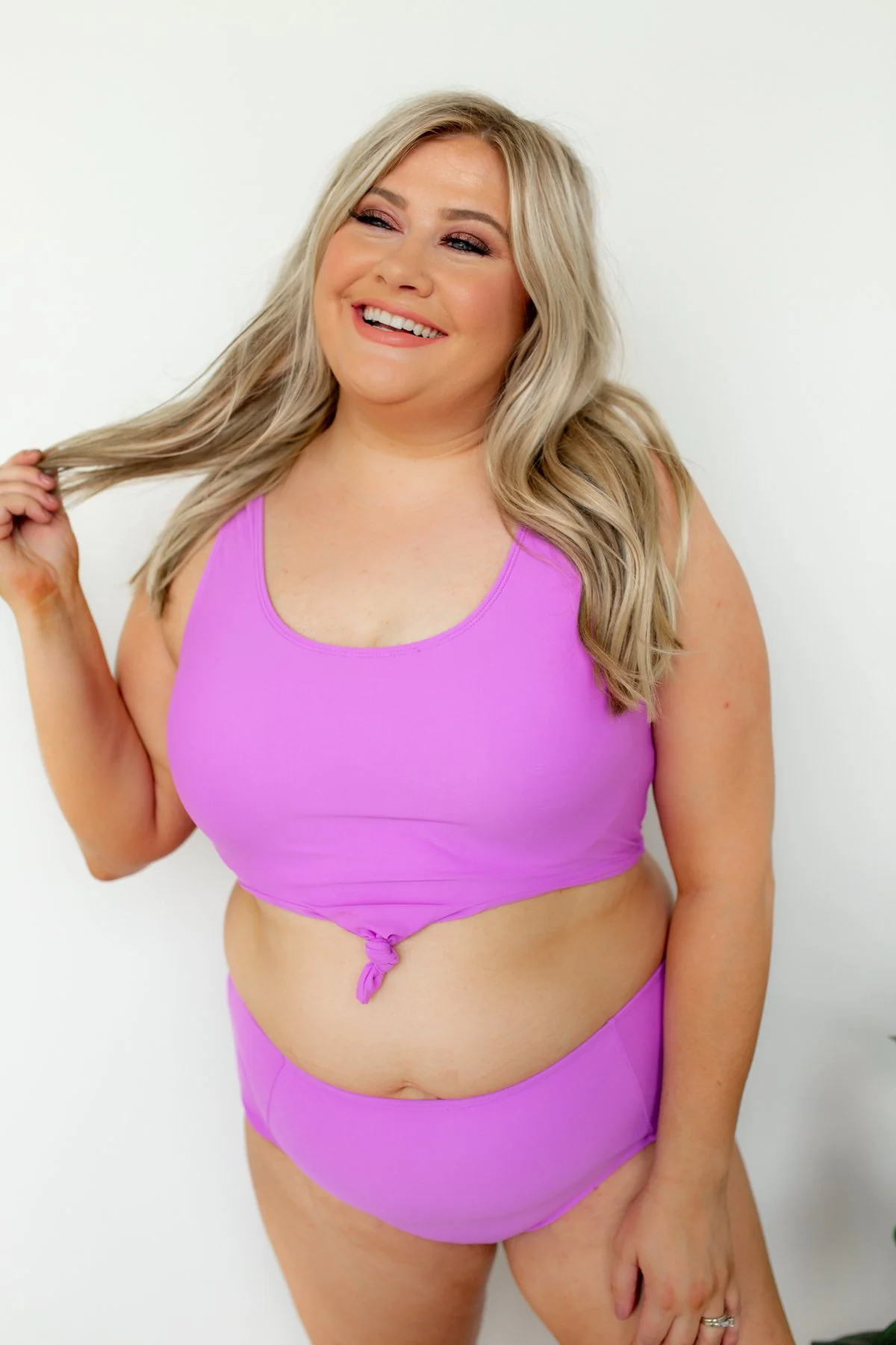 Front Knot Swimsuit Tankini- Solid Purple - Image 11
