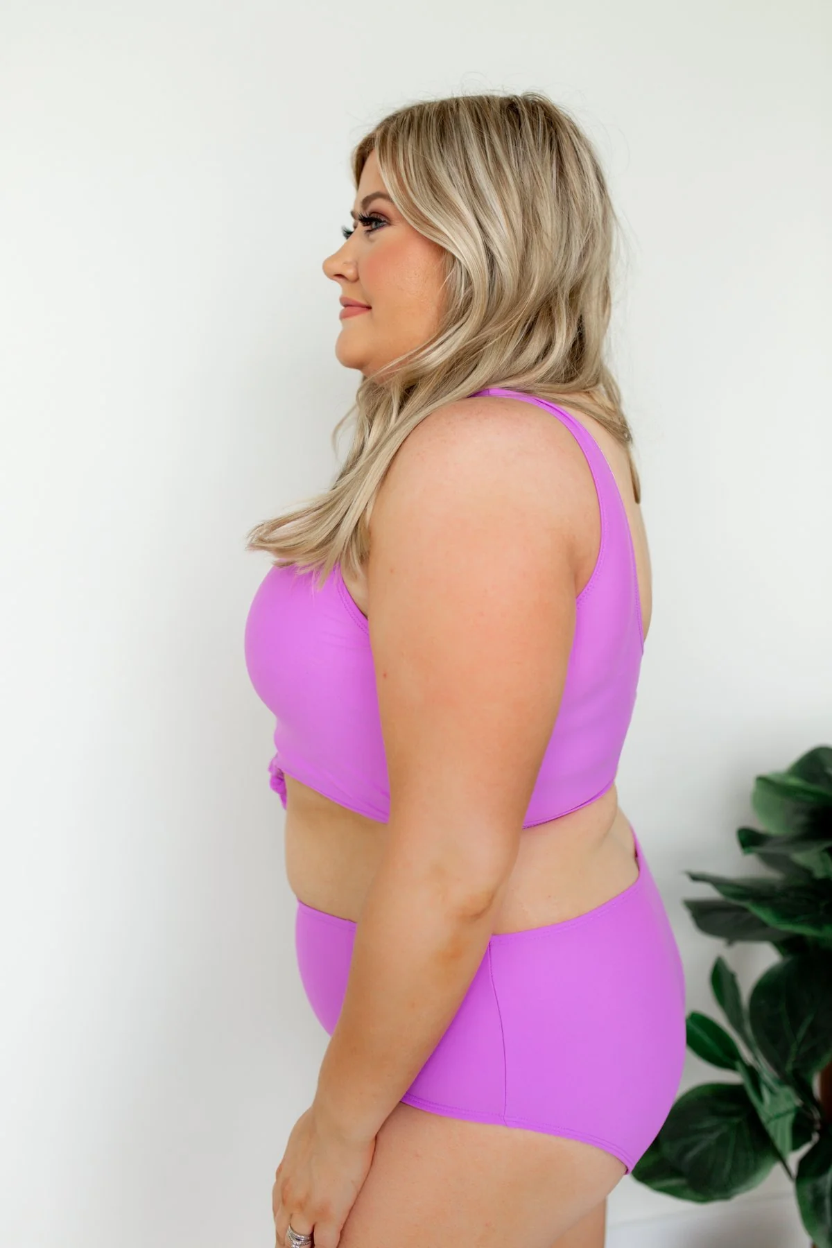 Front Knot Swimsuit Tankini- Solid Purple - Image 15